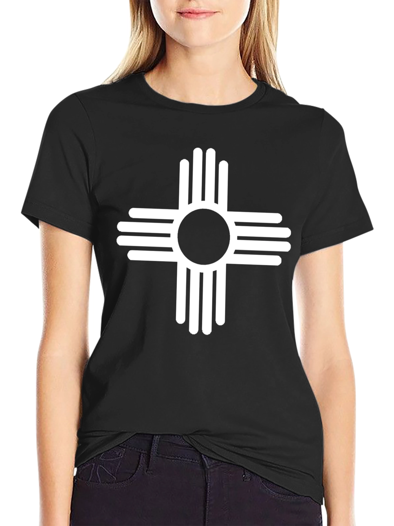 Black Black T-Shirt with White Zia Sun Symbol view 2