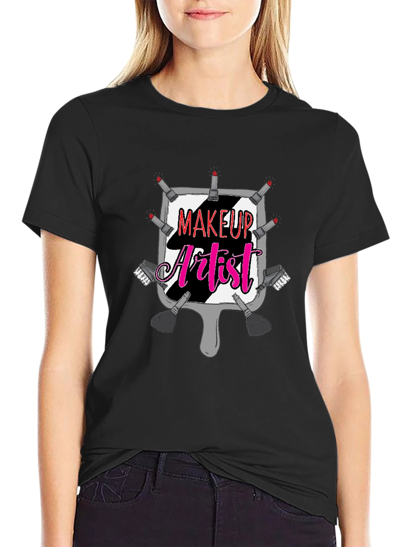 Black Makeup Artist Graphic T-Shirt - Black Cotton Tee view 2