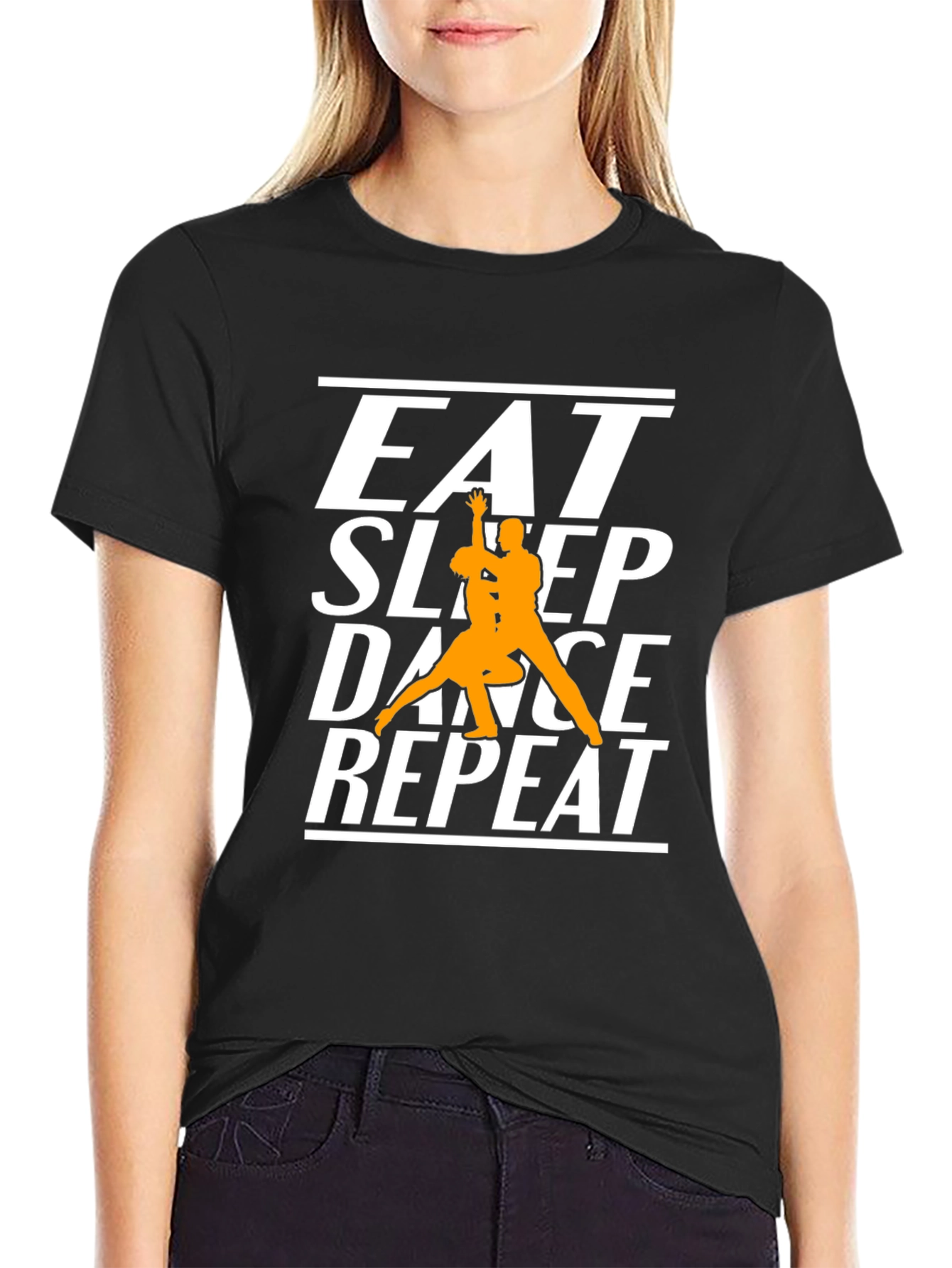 Black Eat Sleep Dance Repeat Black Graphic T-Shirt view 2