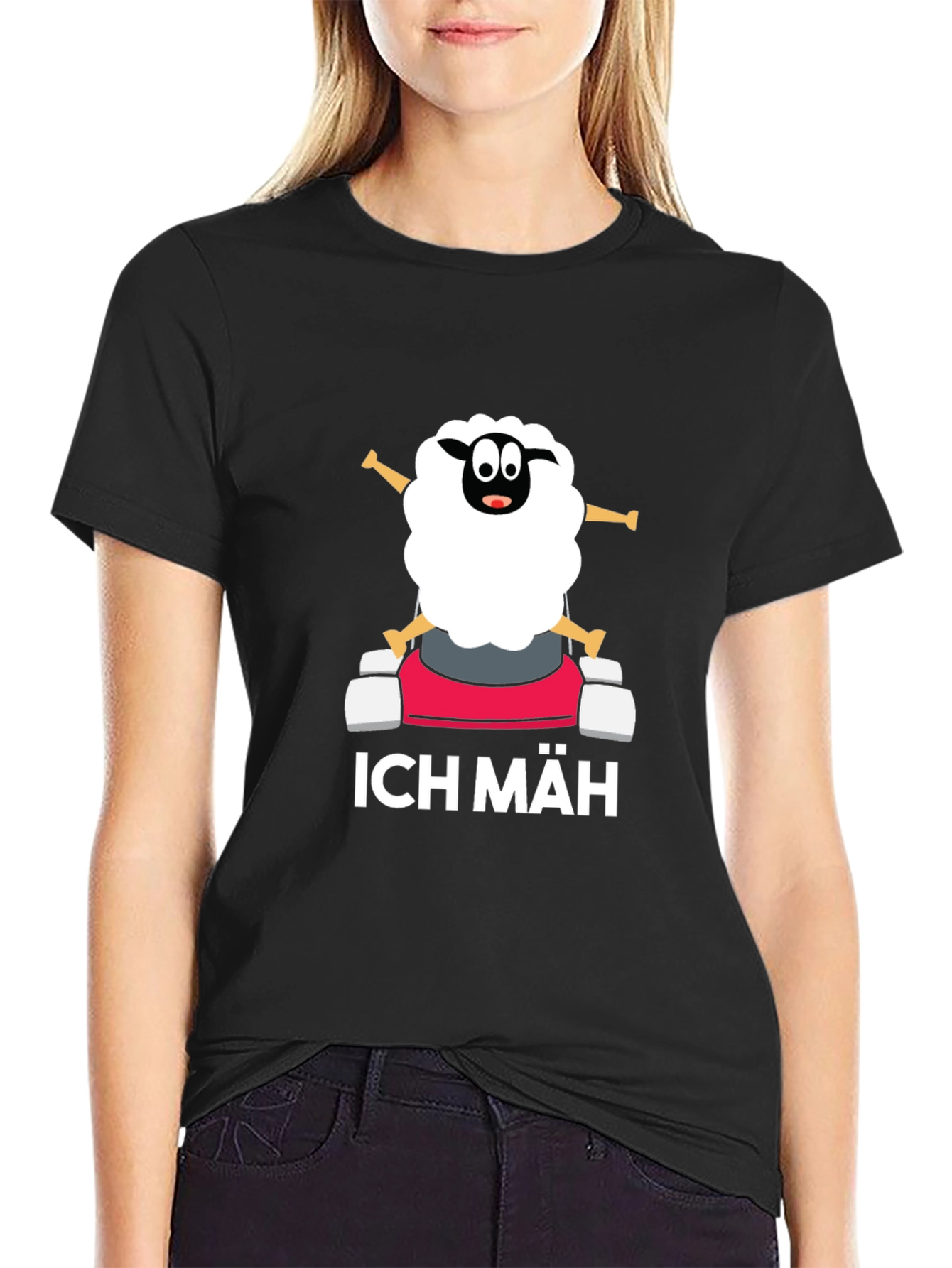 Black Ich Mäh Sheep T-Shirt - Funny Lawn Mowing Tee view 2