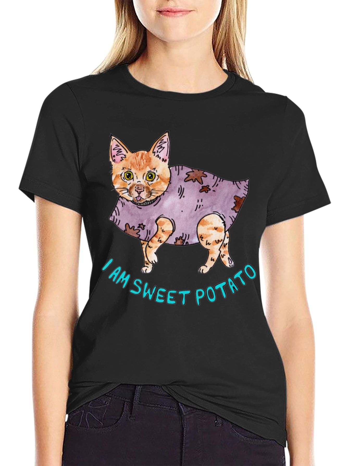 Black Sweet Potato Cat Graphic T-Shirt view 2