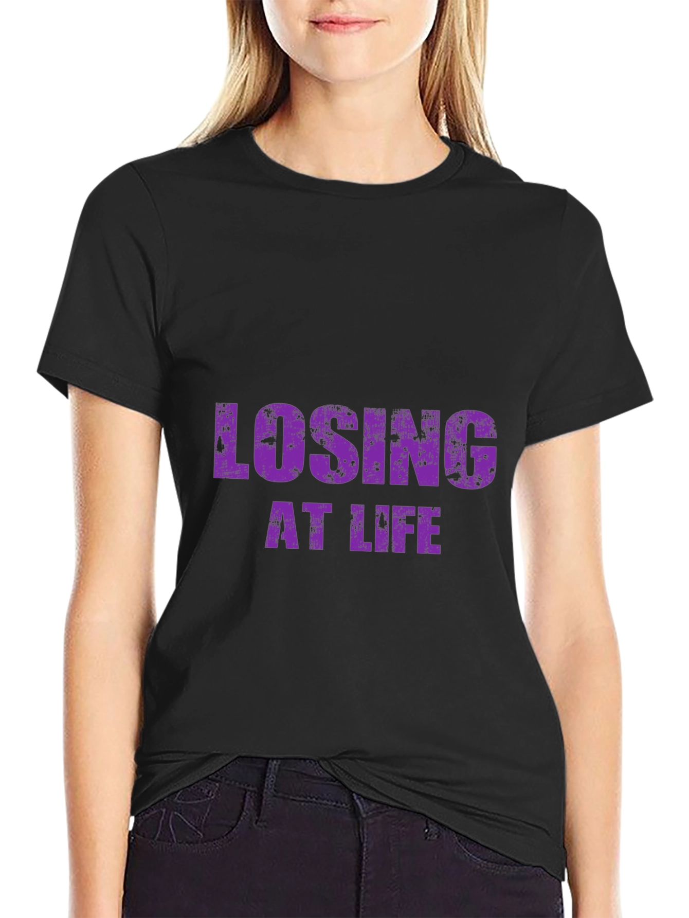Black Losing at Life Funny Graphic Tee - Black T-Shirt view 2