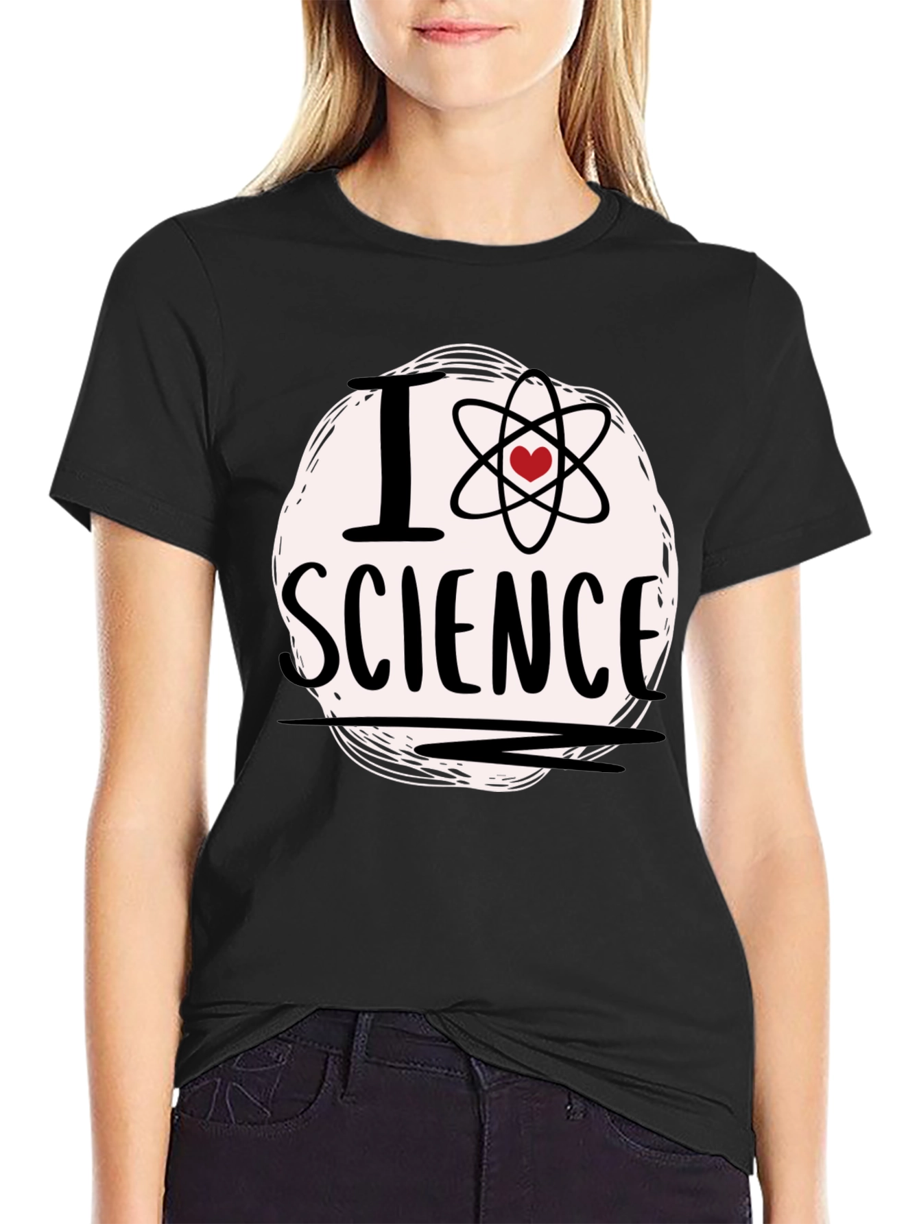 Black I Love Science T-Shirt - Atom Heart Design view 2