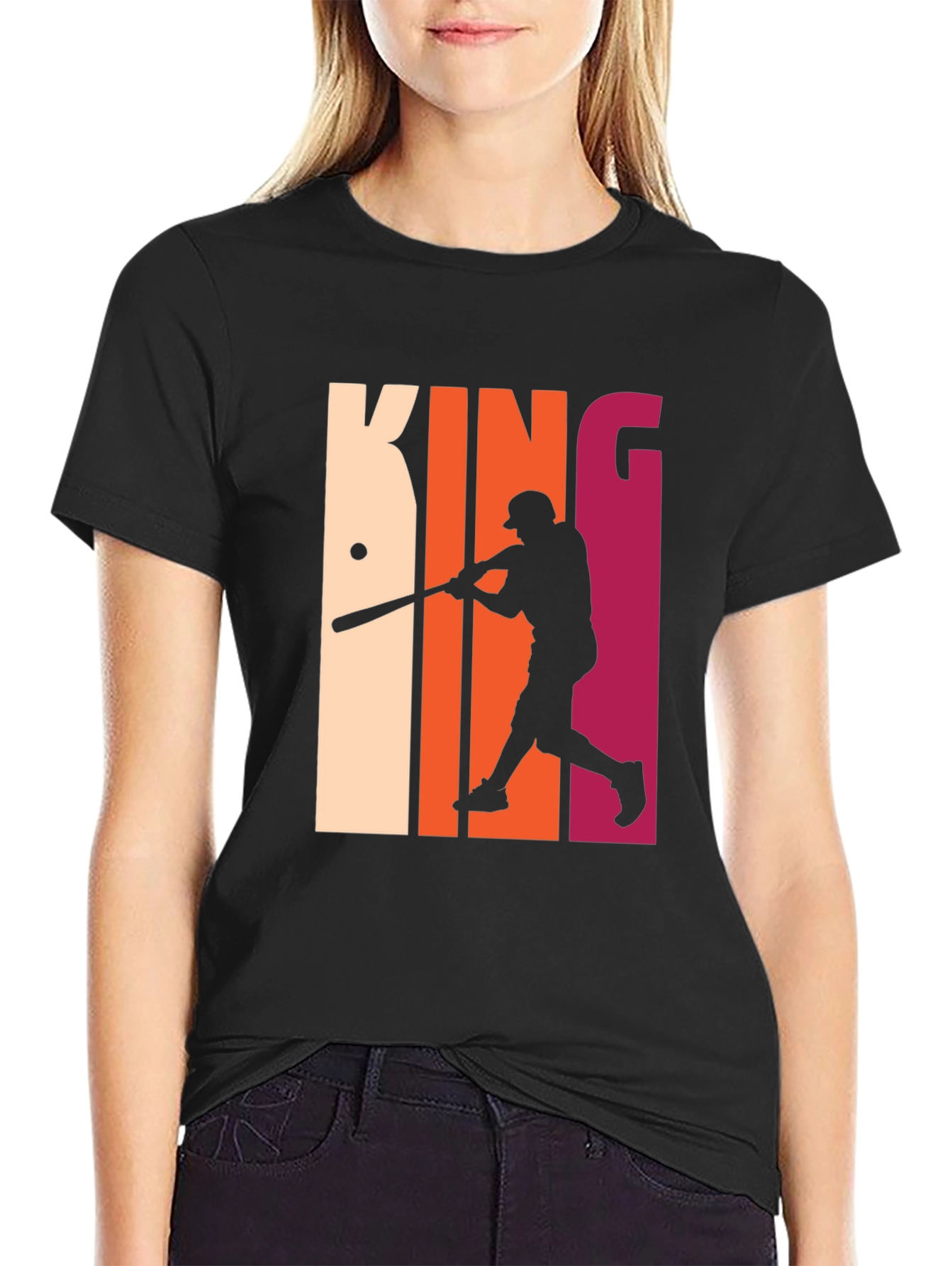 Black King Baseball Player Graphic T-Shirt view 2