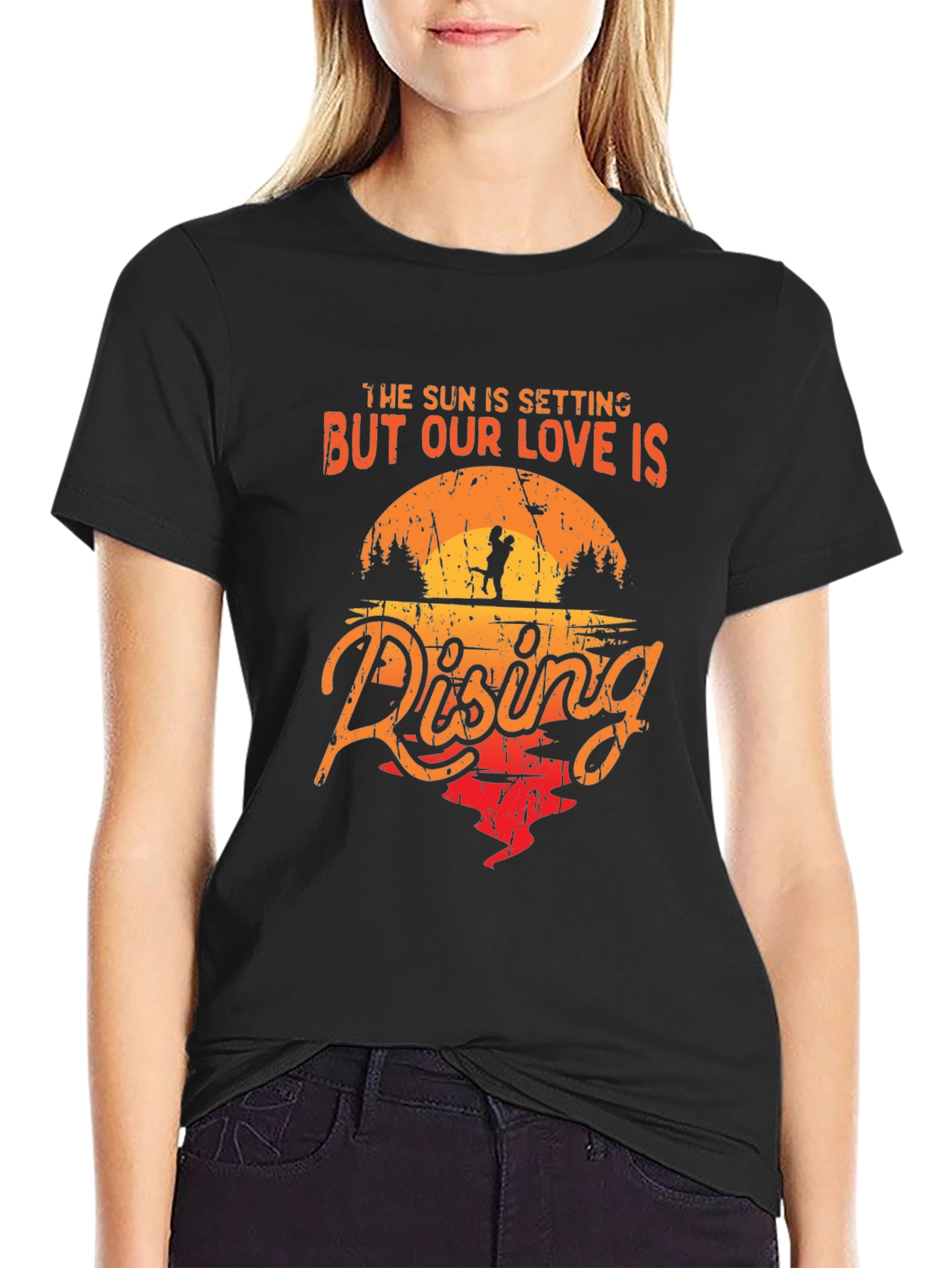 Black Romantic Sunset Couple Graphic Tee view 2