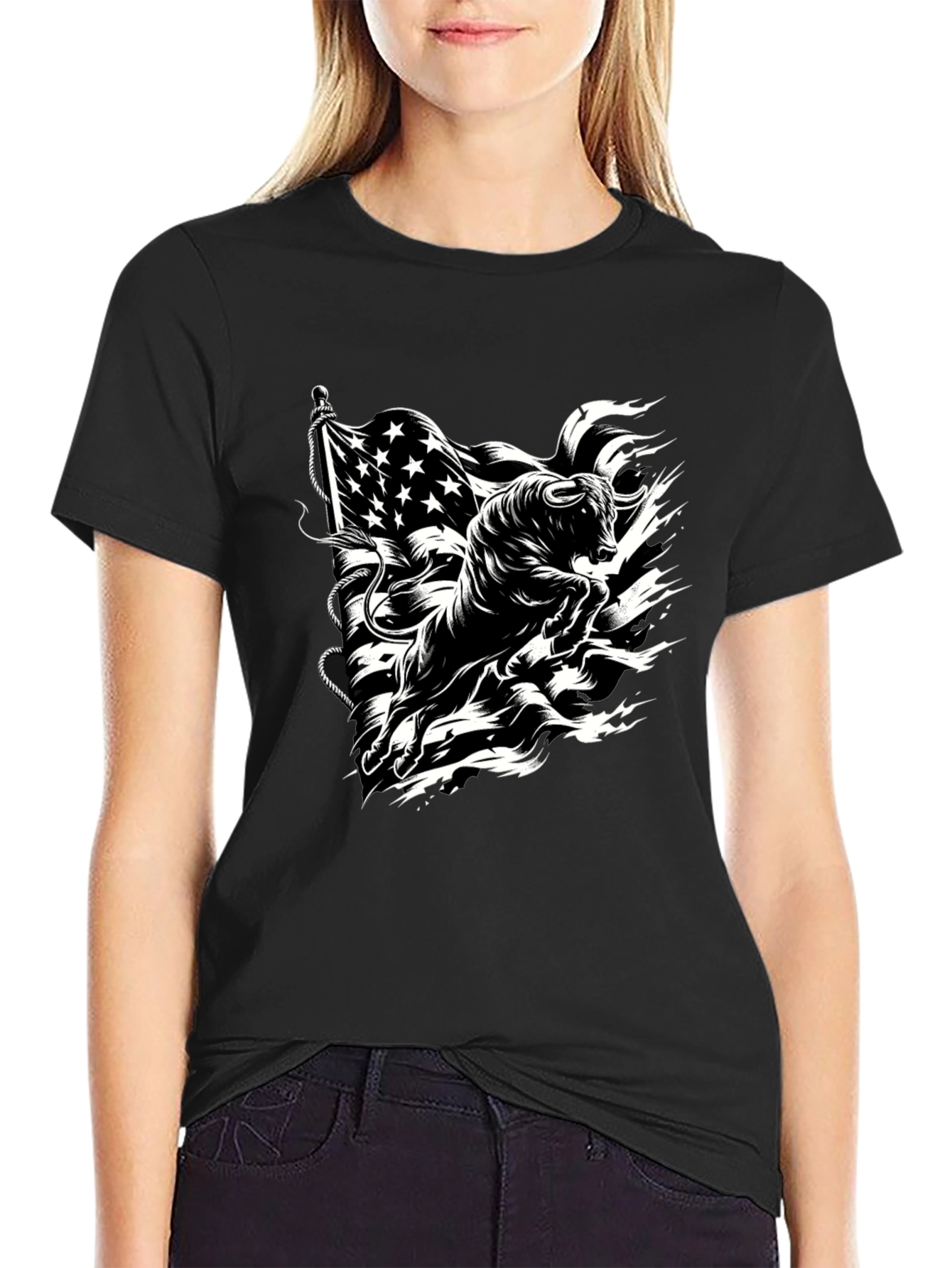 Black American Bull Graphic Tee - Black Cotton Blend view 2