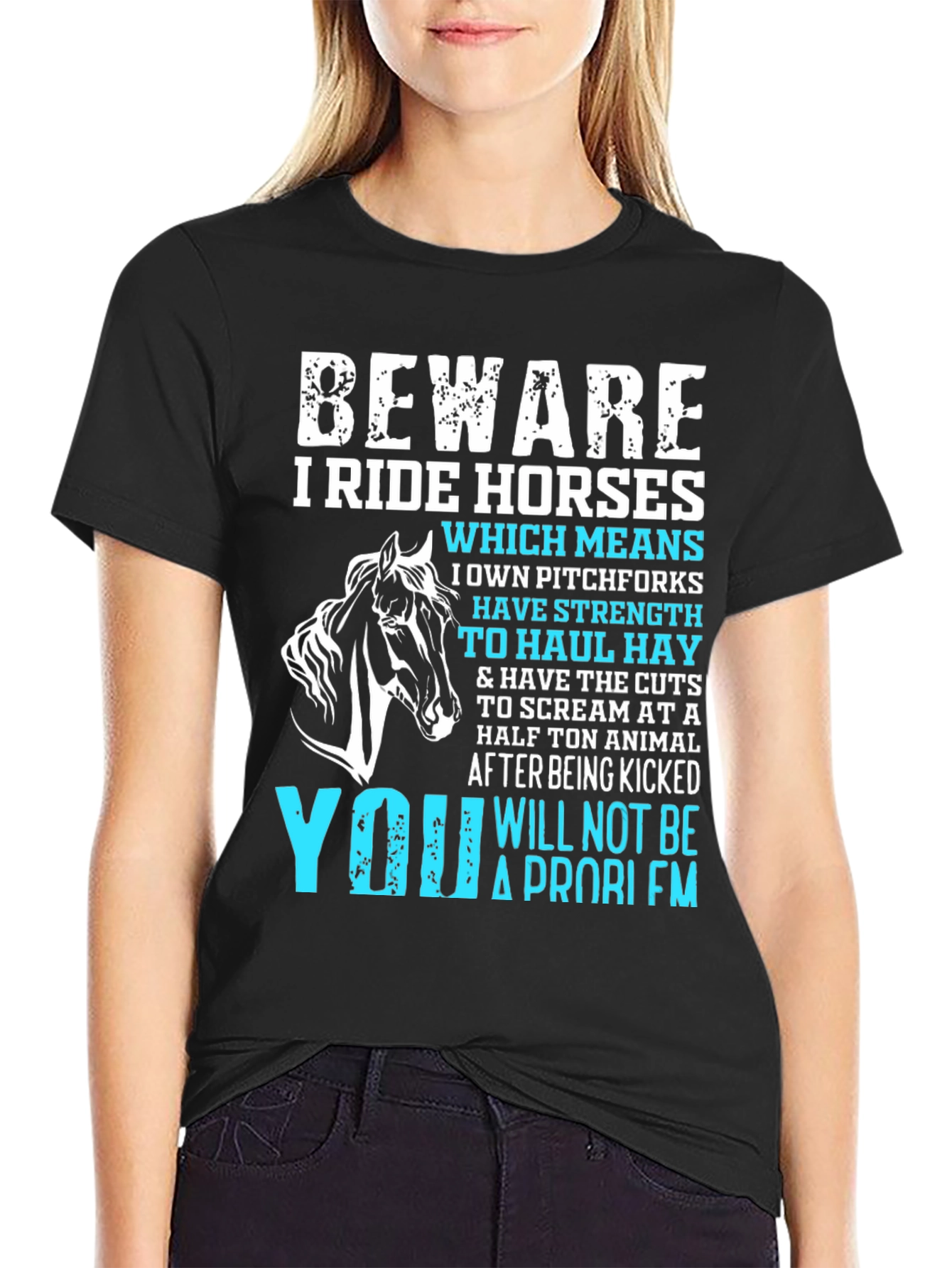 Black Beware I Ride Horses Graphic Tee view 2