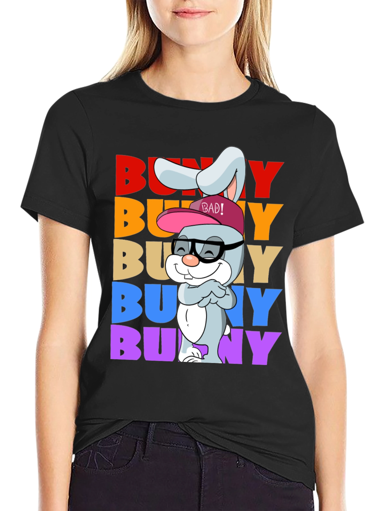 Black Cool Bunny Graphic Tee - Fun & Unique Design view 2