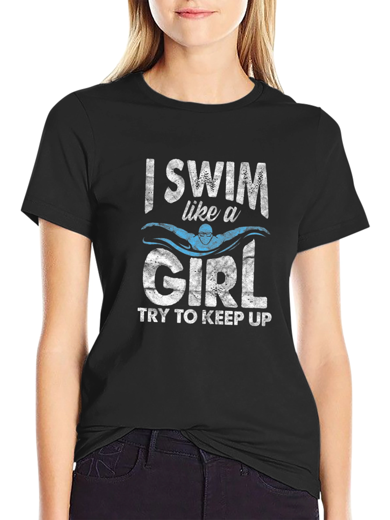 Black I Swim Like A Girl T-Shirt view 2