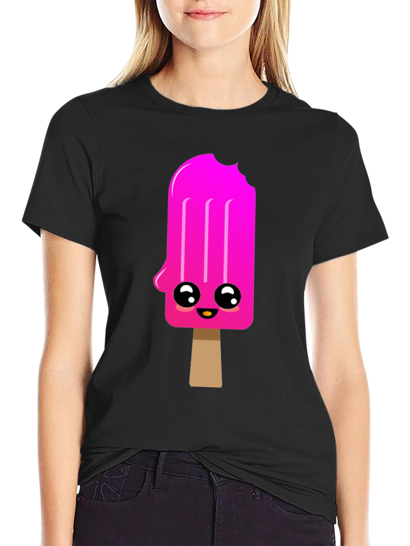 Black Kawaii Popsicle Graphic Tee - Black Cotton Blend Shirt view 2