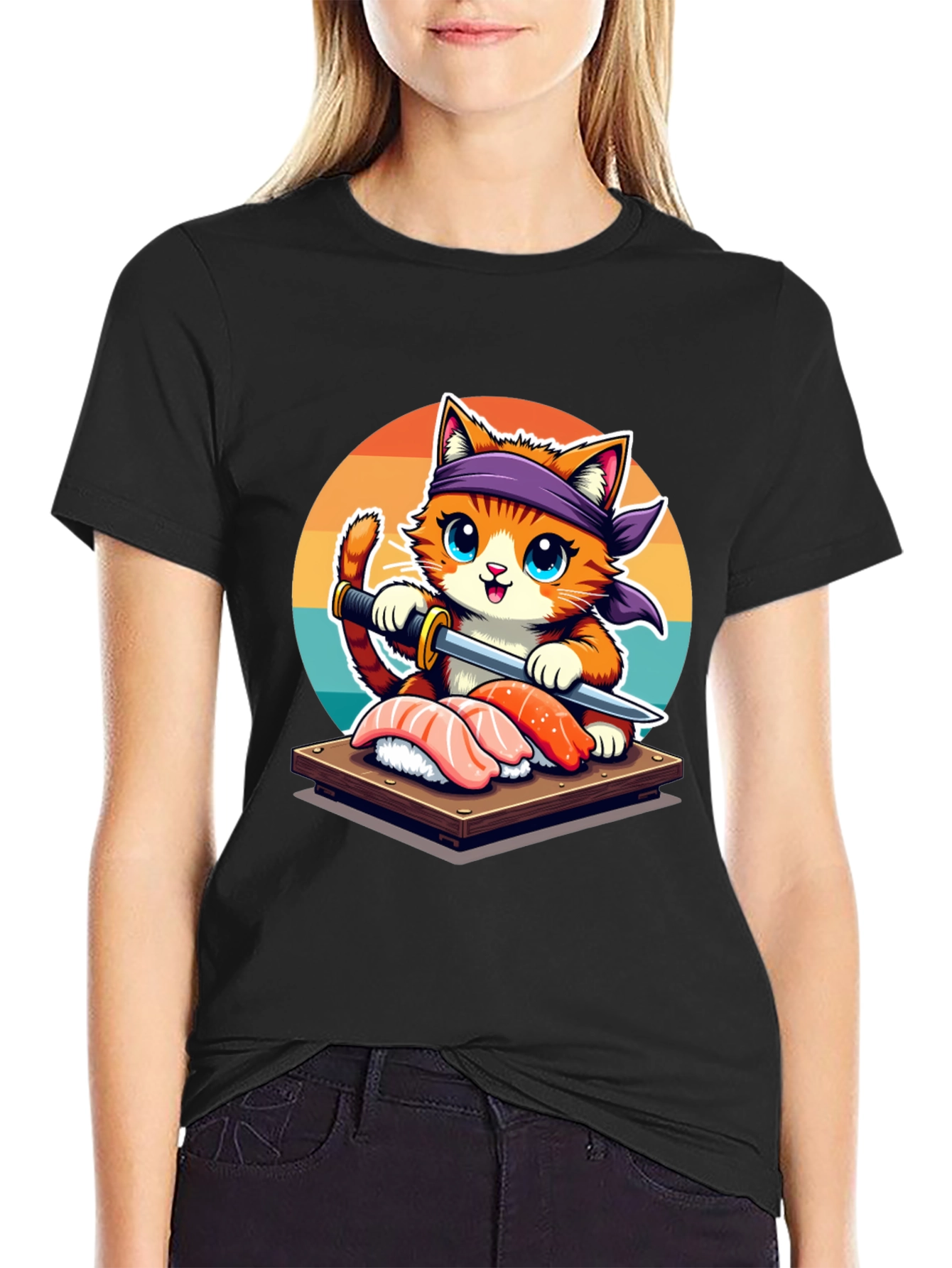 Black Sushi Cat T-Shirt - Cute Japanese Style Tee view 2