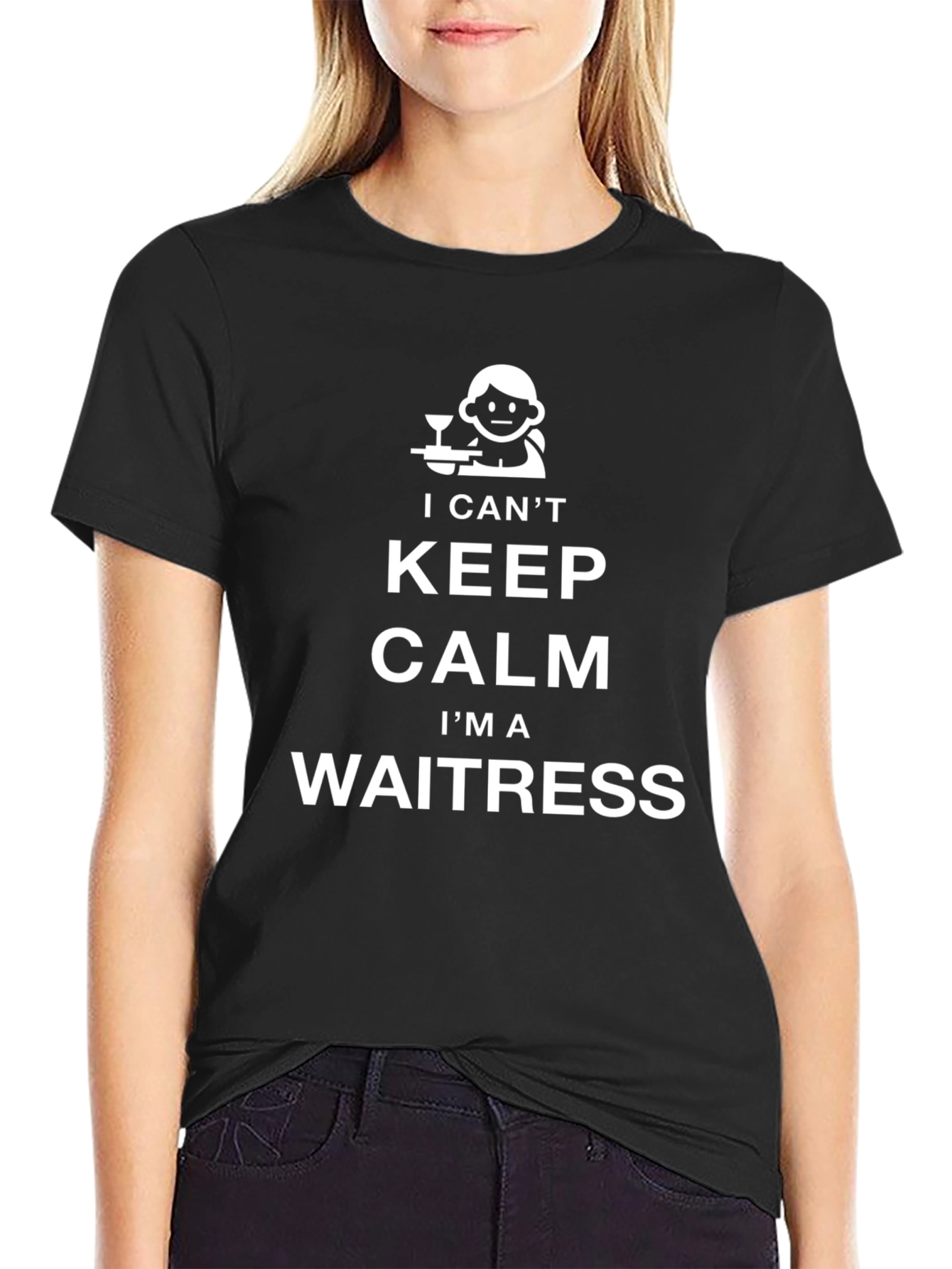 Black Funny Waitress T-Shirt - I Can't Keep Calm view 2