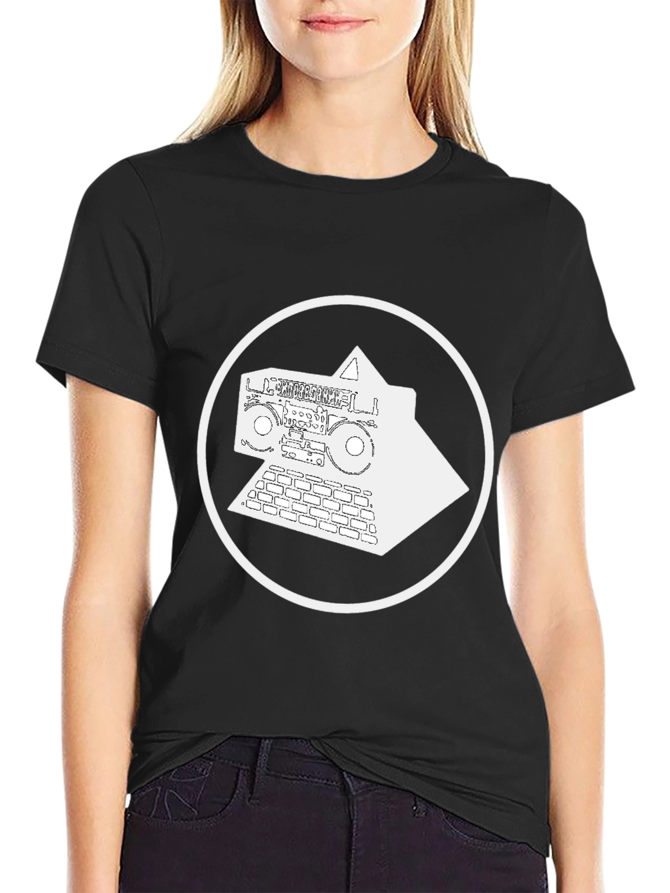 Black Retro Boombox Pyramid Graphic Tee - Black view 2