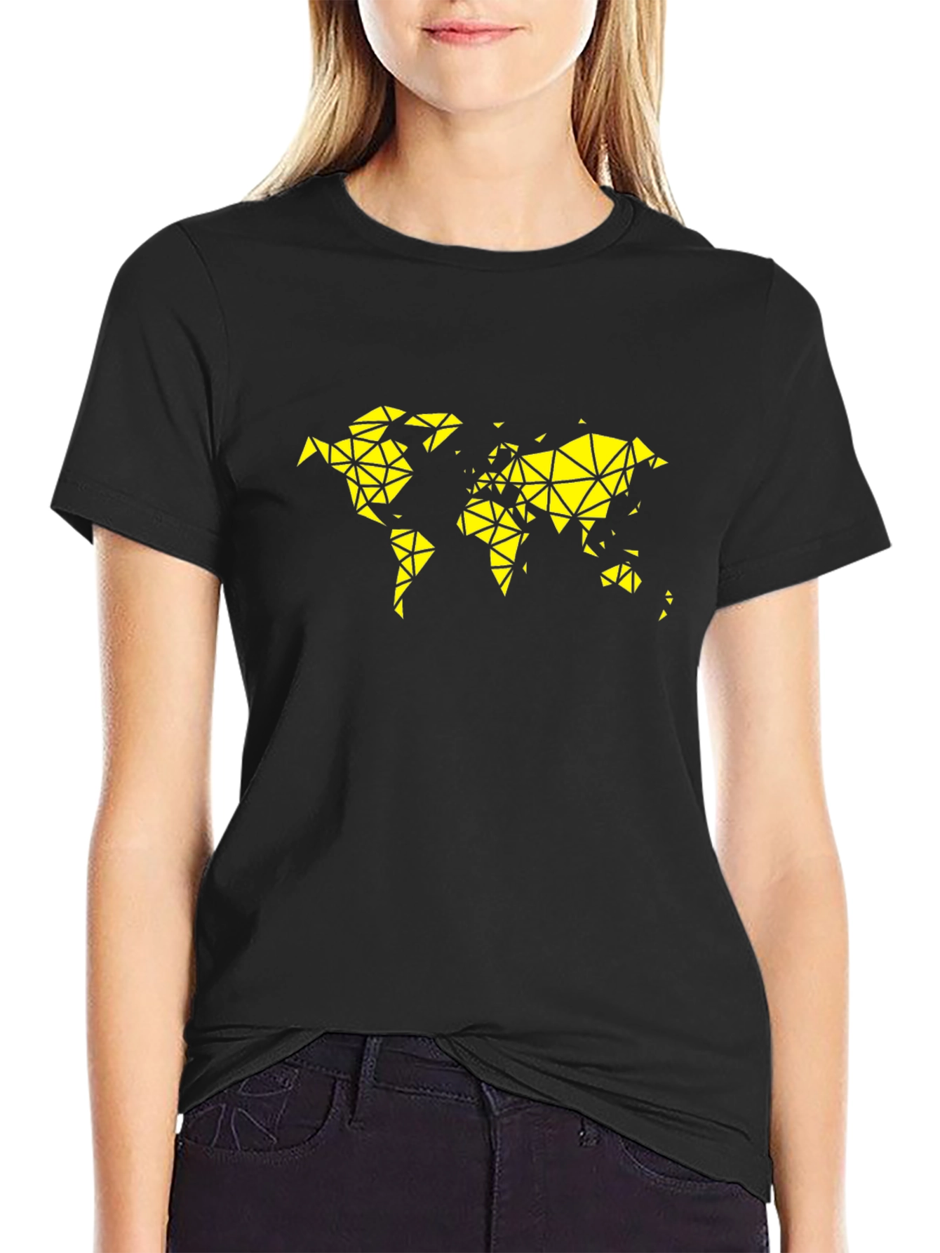 Black Geometric World Map Graphic Tee - Black view 2