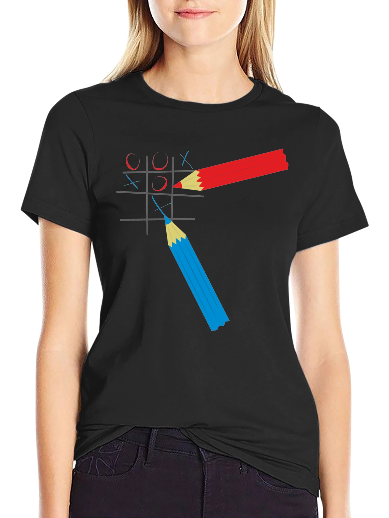 Black Tic-Tac-Toe Graphic Tee - Pencil Game T-Shirt view 2