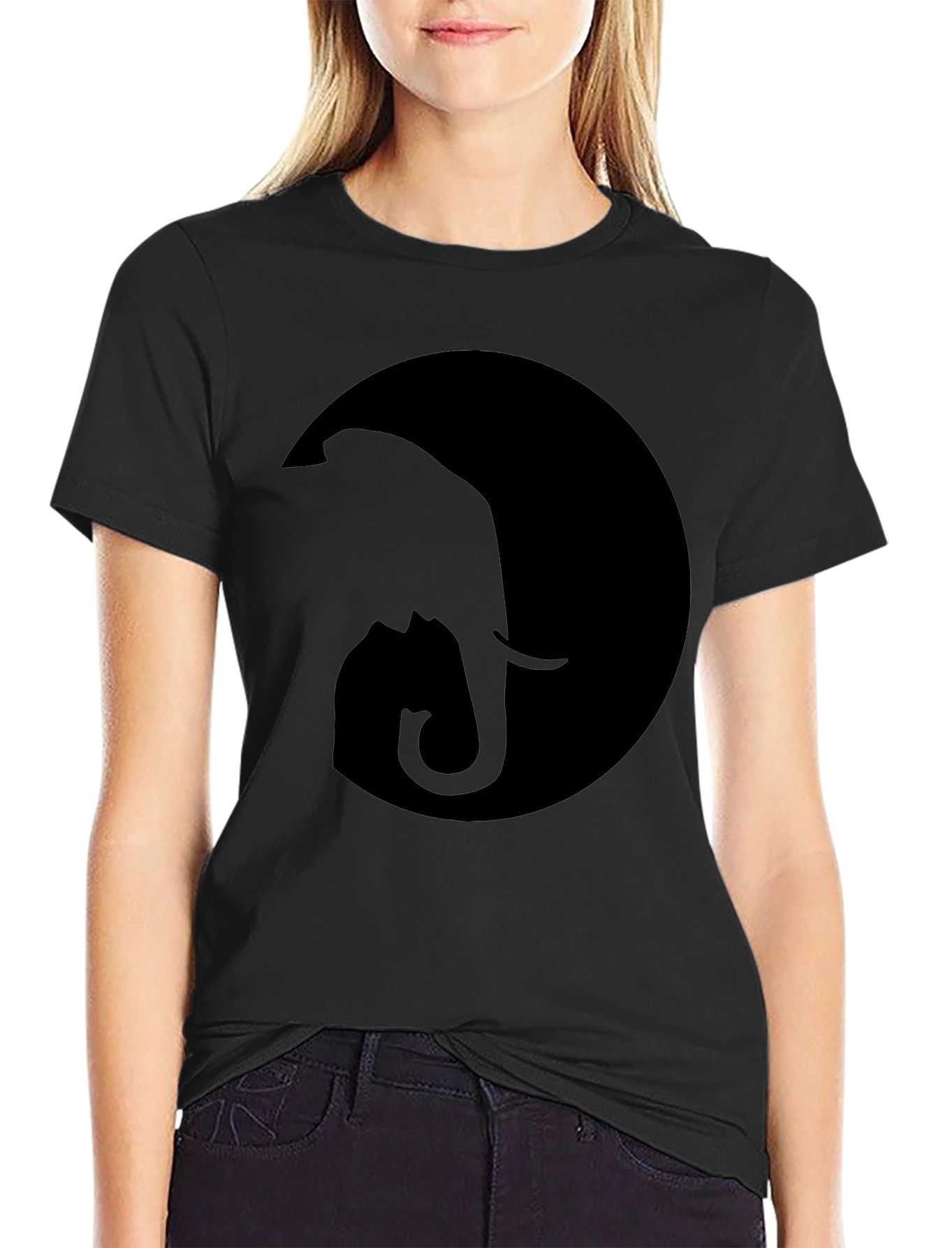 Black Elephant Moon Graphic Tee - Stylish Black Cotton T-Shirt view 2