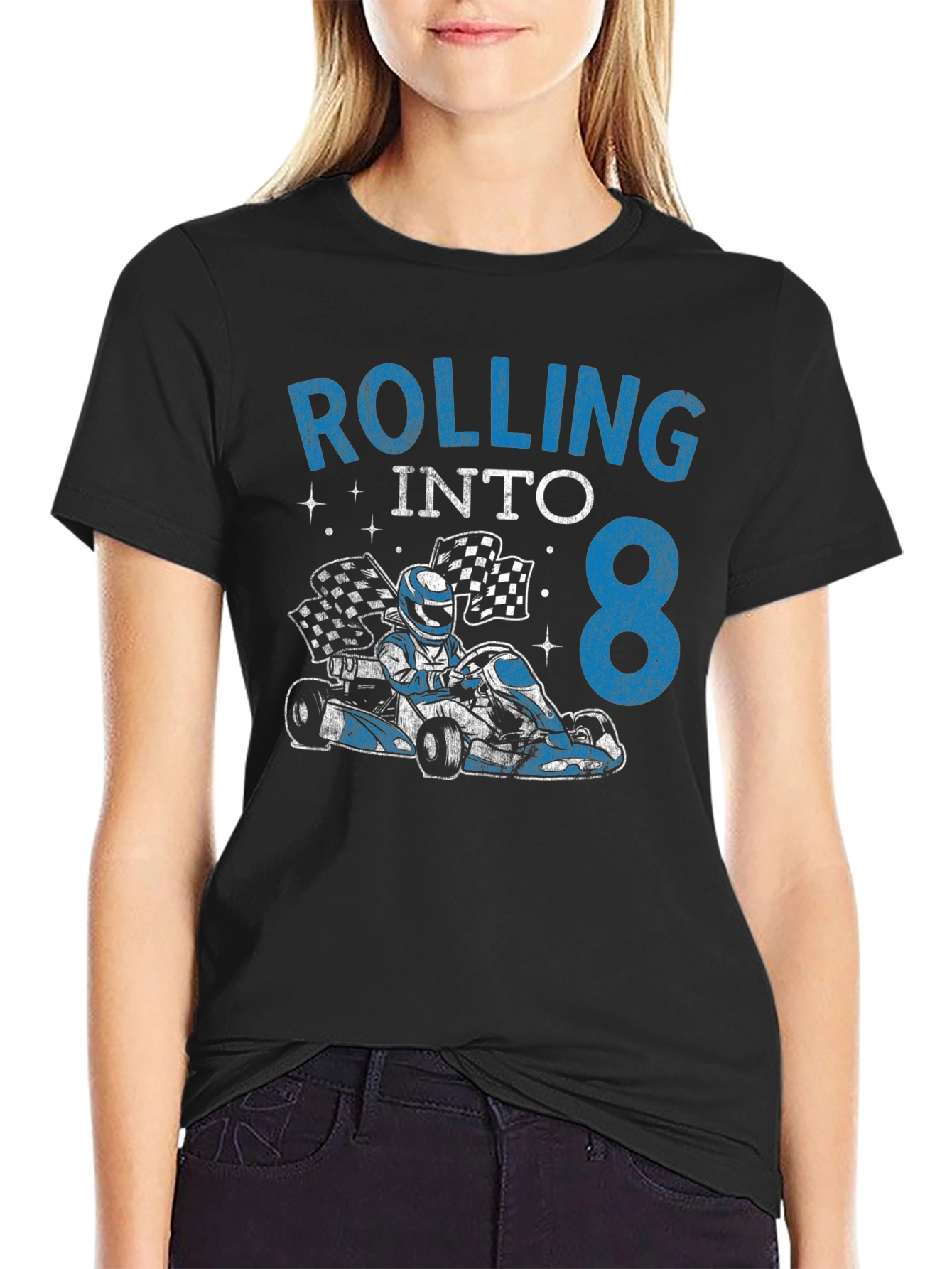 Black Rolling Into 8 Birthday Kart Racing T-Shirt view 2
