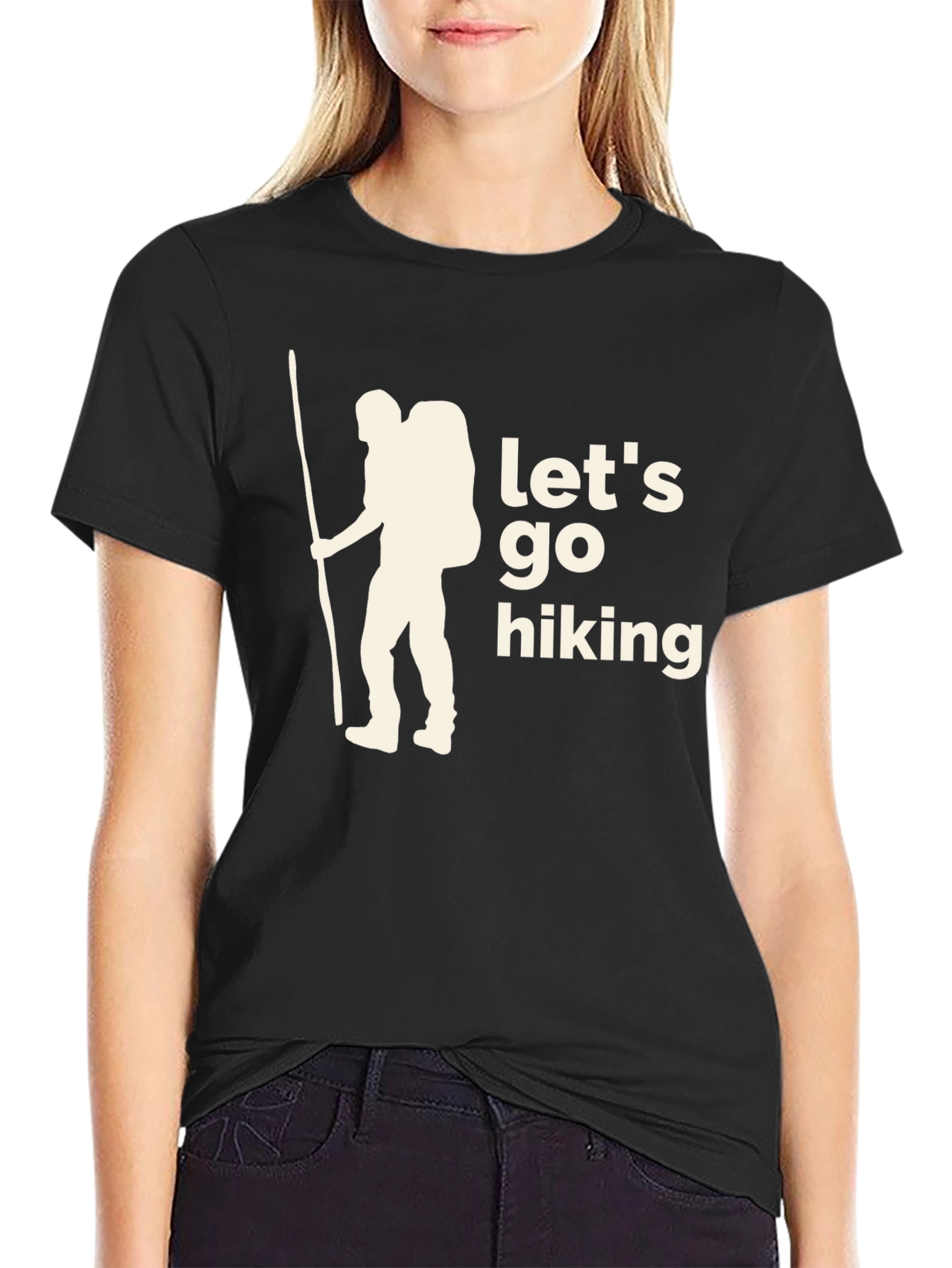 Black Let's Go Hiking Graphic T-Shirt view 2