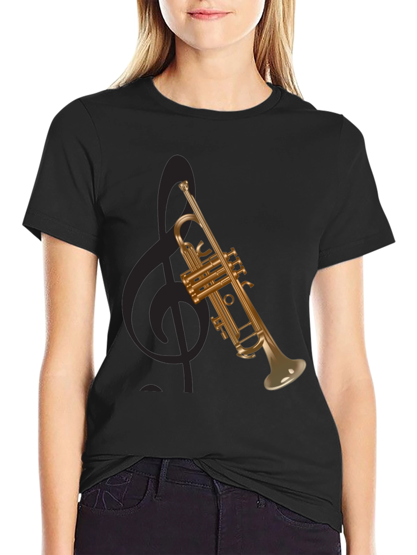Black Trumpet Graphic Tee - Musical Instrument T-Shirt view 2