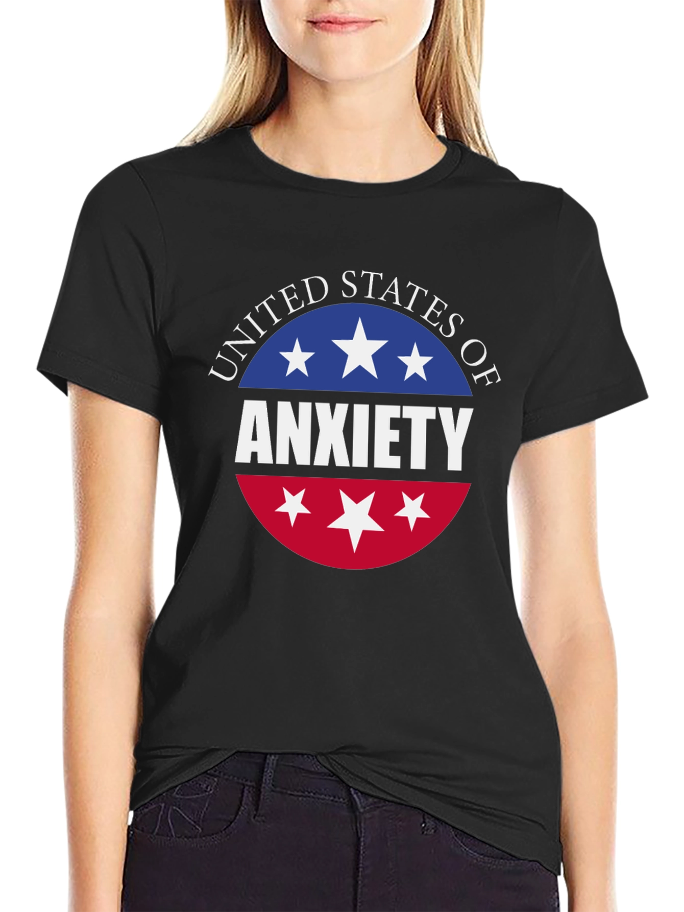 Black United States of Anxiety T-Shirt - Black view 2