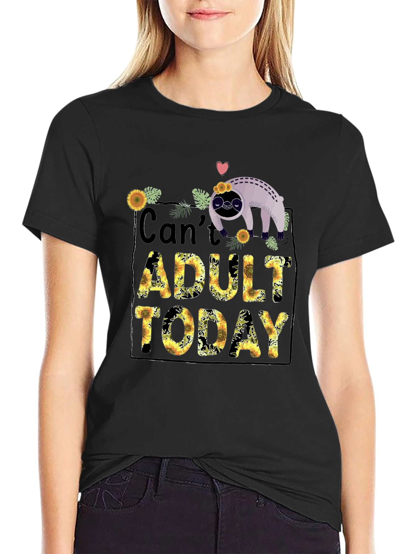 Black Can't Adult Today Sloth Graphic Tee view 2