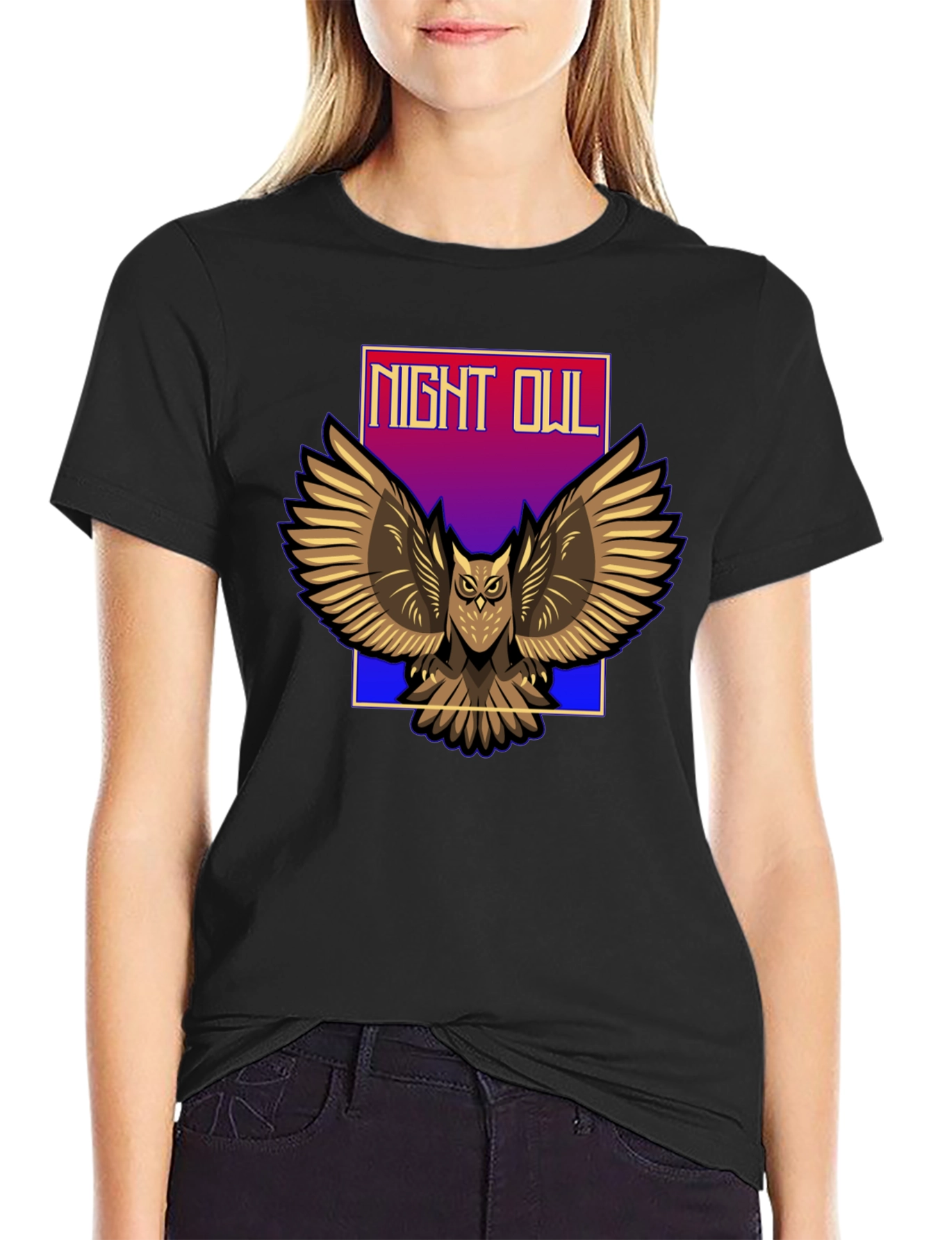 Black Night Owl Graphic T-Shirt view 2