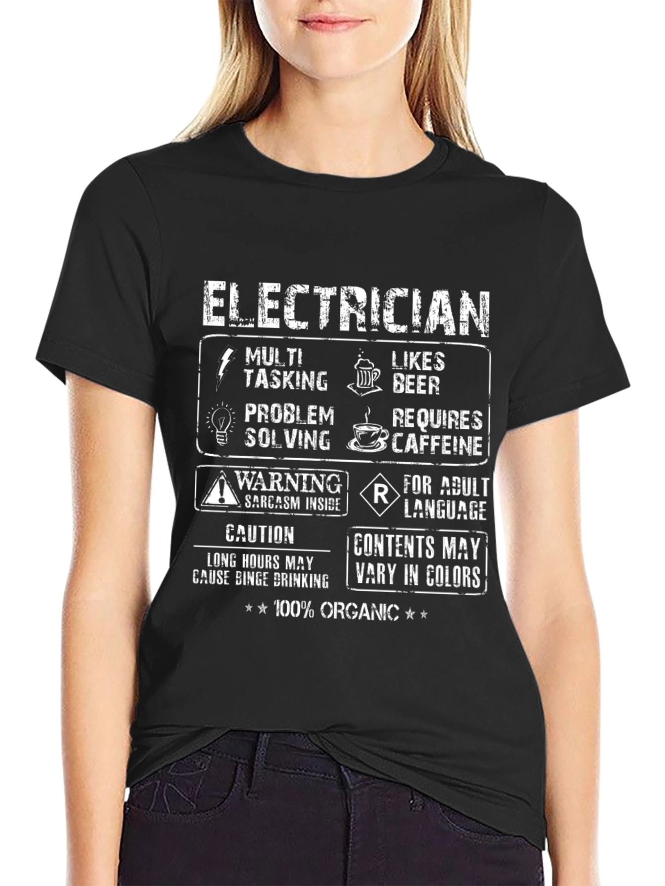 Black Electrician Humor T-Shirt - 100% Organic Cotton view 2