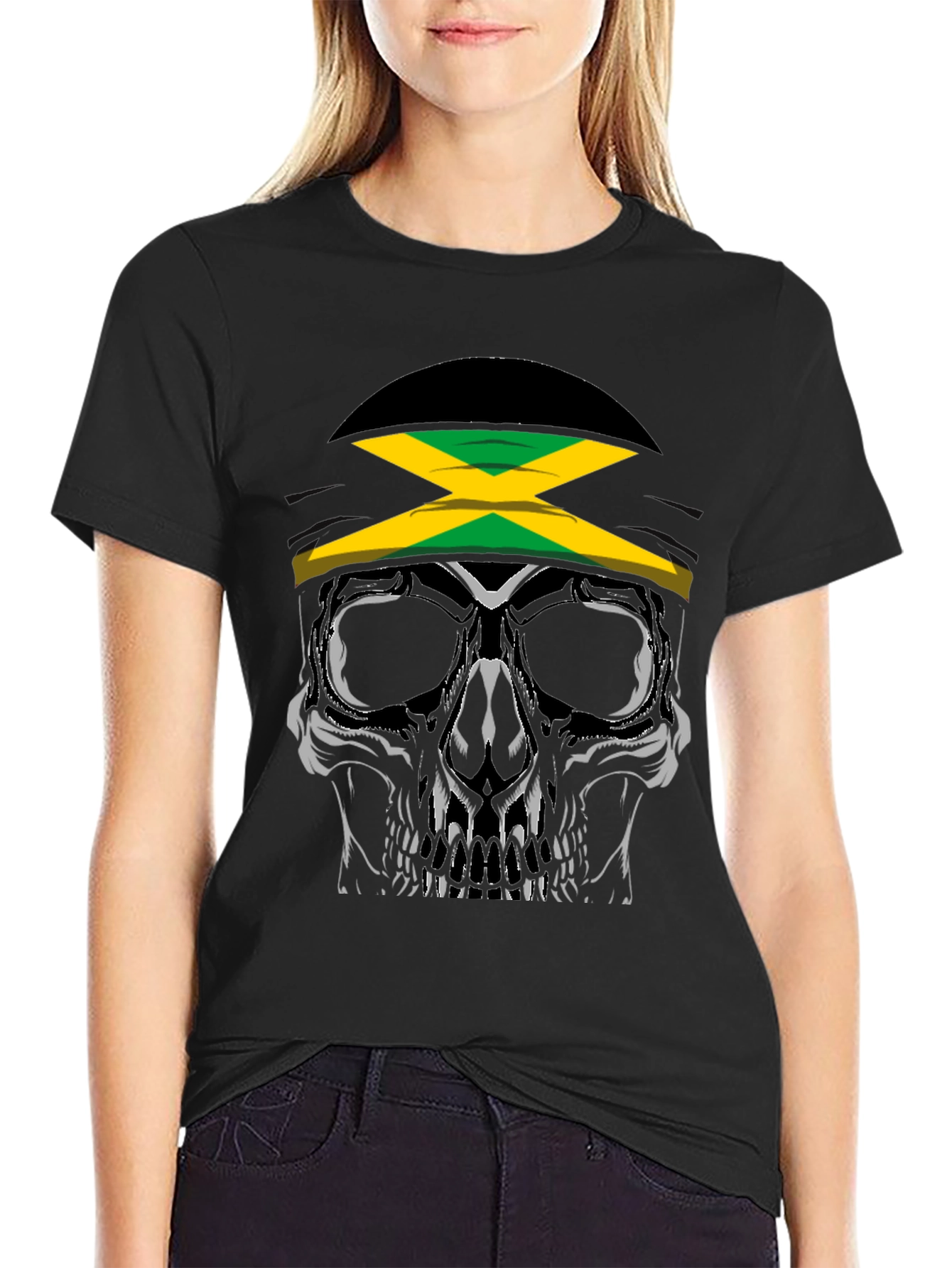 Black Jamaican Skull Graphic T-Shirt view 2