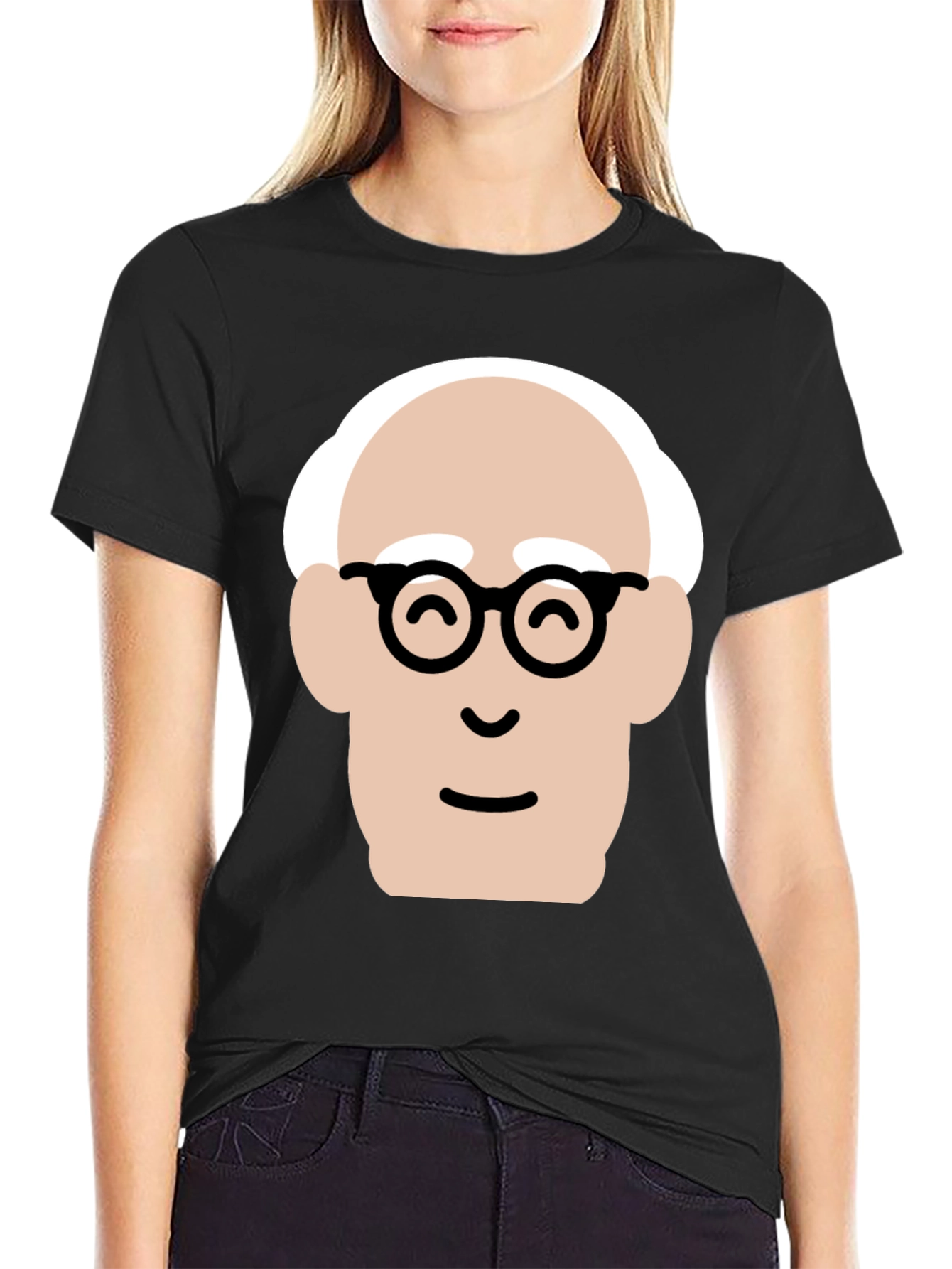 Black Funny Cartoon Face Black T-Shirt view 2