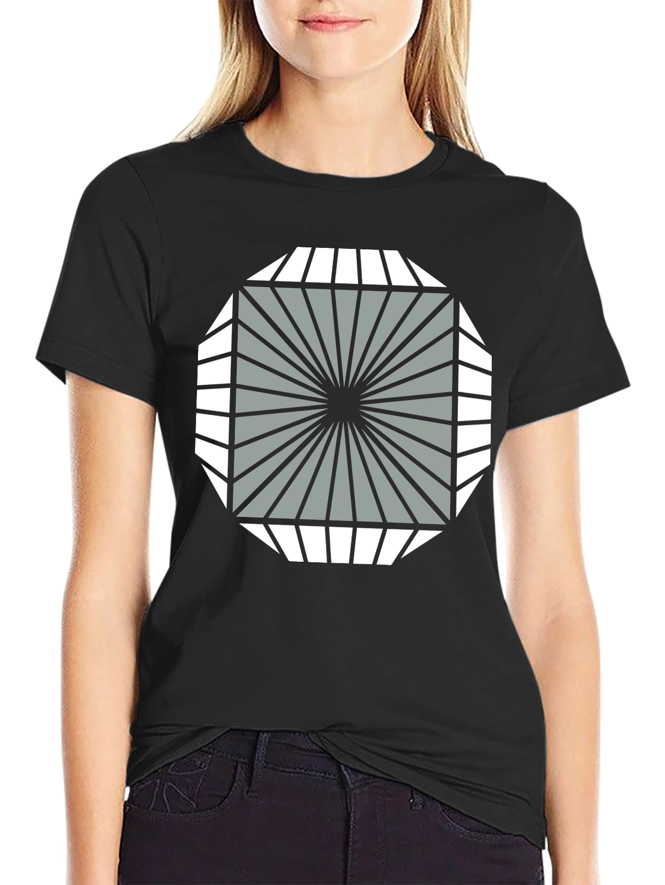 Black Geometric Graphic Tee - Stylish Modern Design view 2