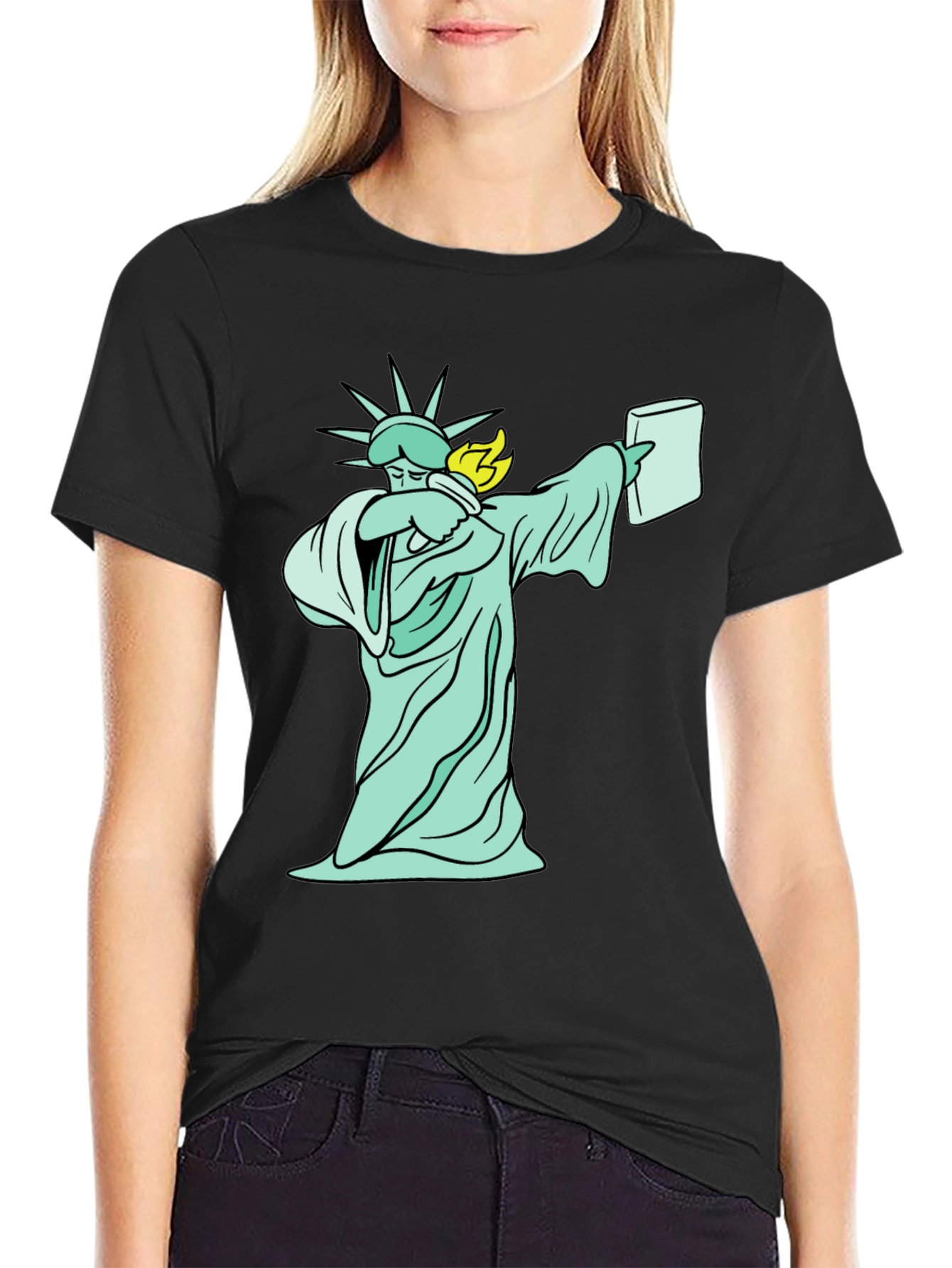 Black Dabbing Statue of Liberty T-Shirt - Funny Design view 2