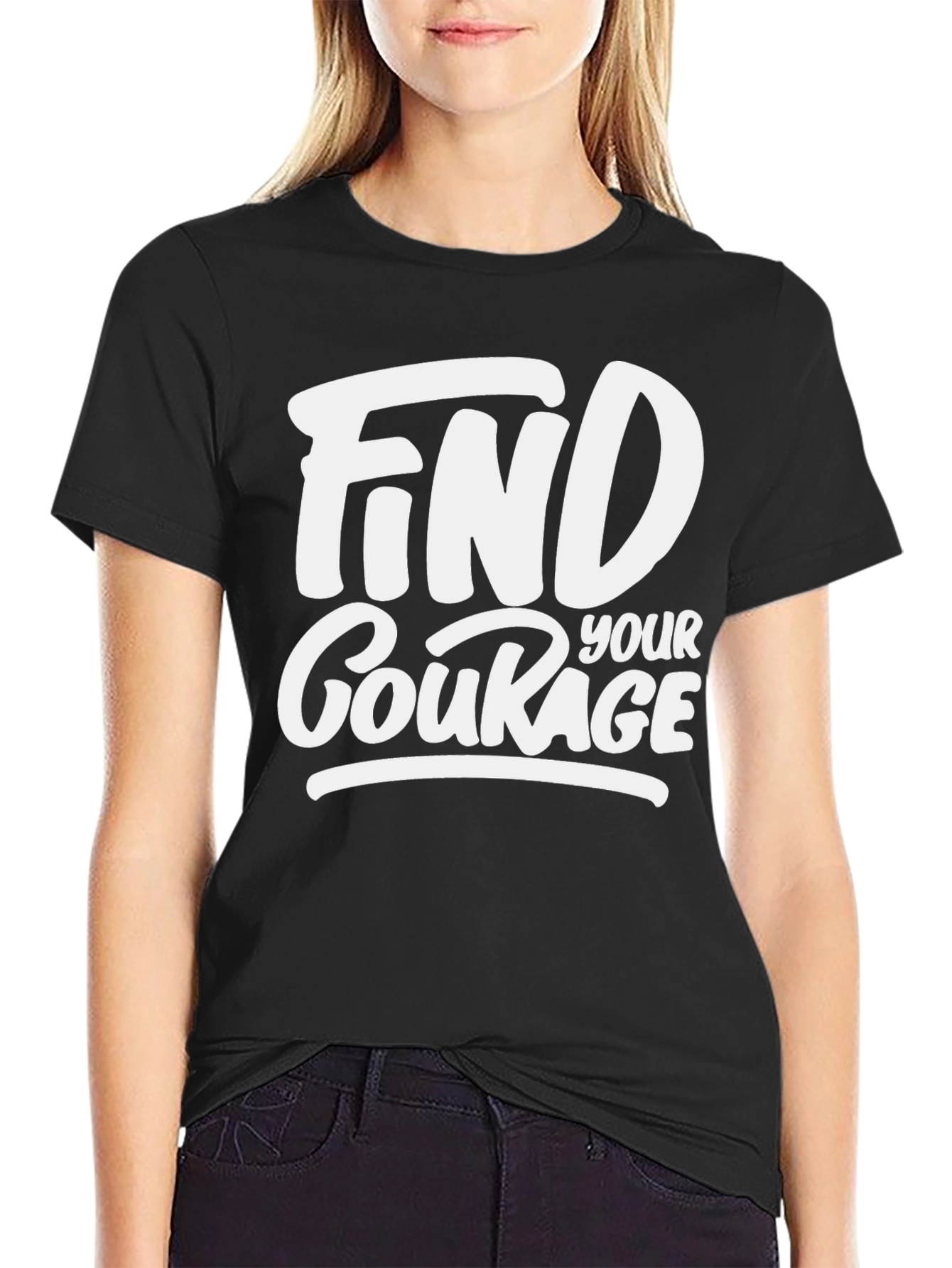 Black Find Your Courage Graphic Tee - Black Cotton T-Shirt view 2