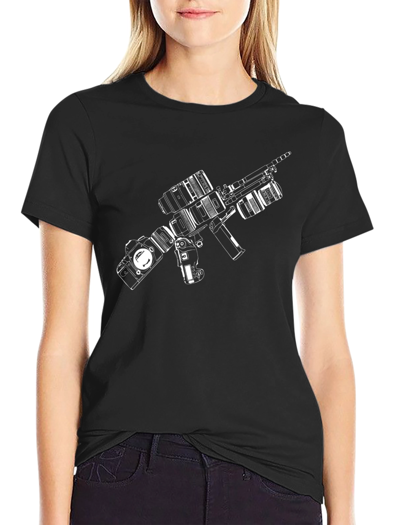 Black Camera Gun Graphic Tee - Photographer's Style view 2
