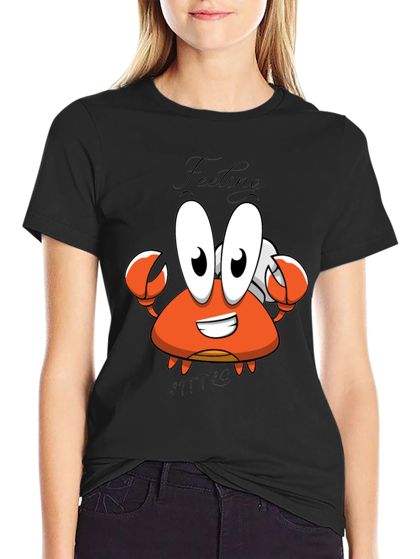 Black Feeling A Little Crabby T-Shirt - Cartoon Crab Tee view 2