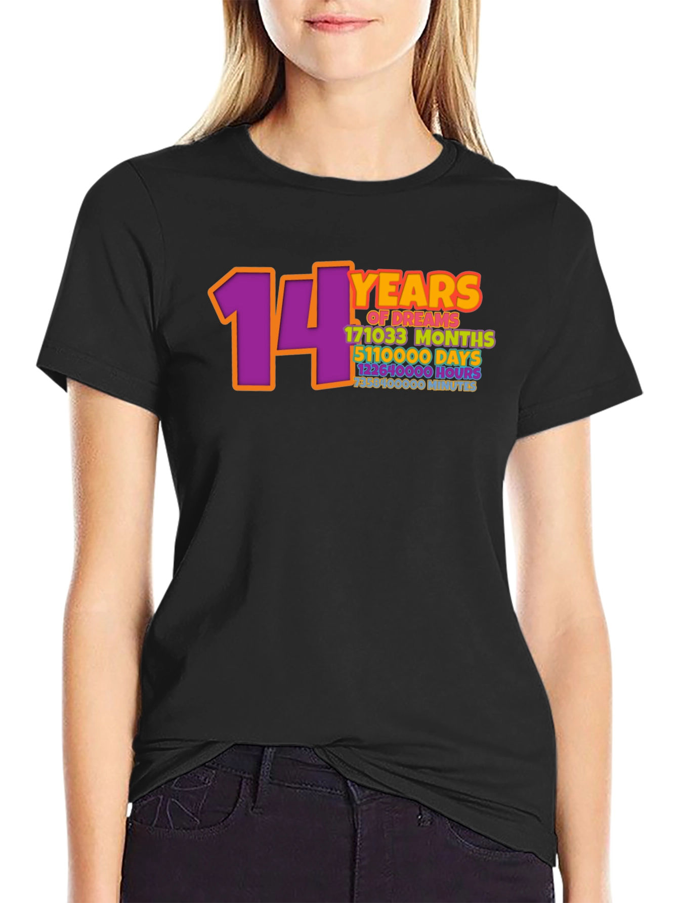Black 14 Years of Dreams Graphic T-Shirt view 2