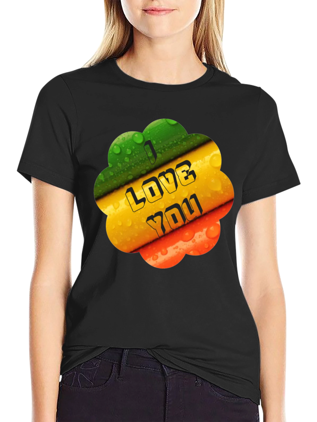 Black I Love You Graphic Tee - Bold Black T-Shirt view 2