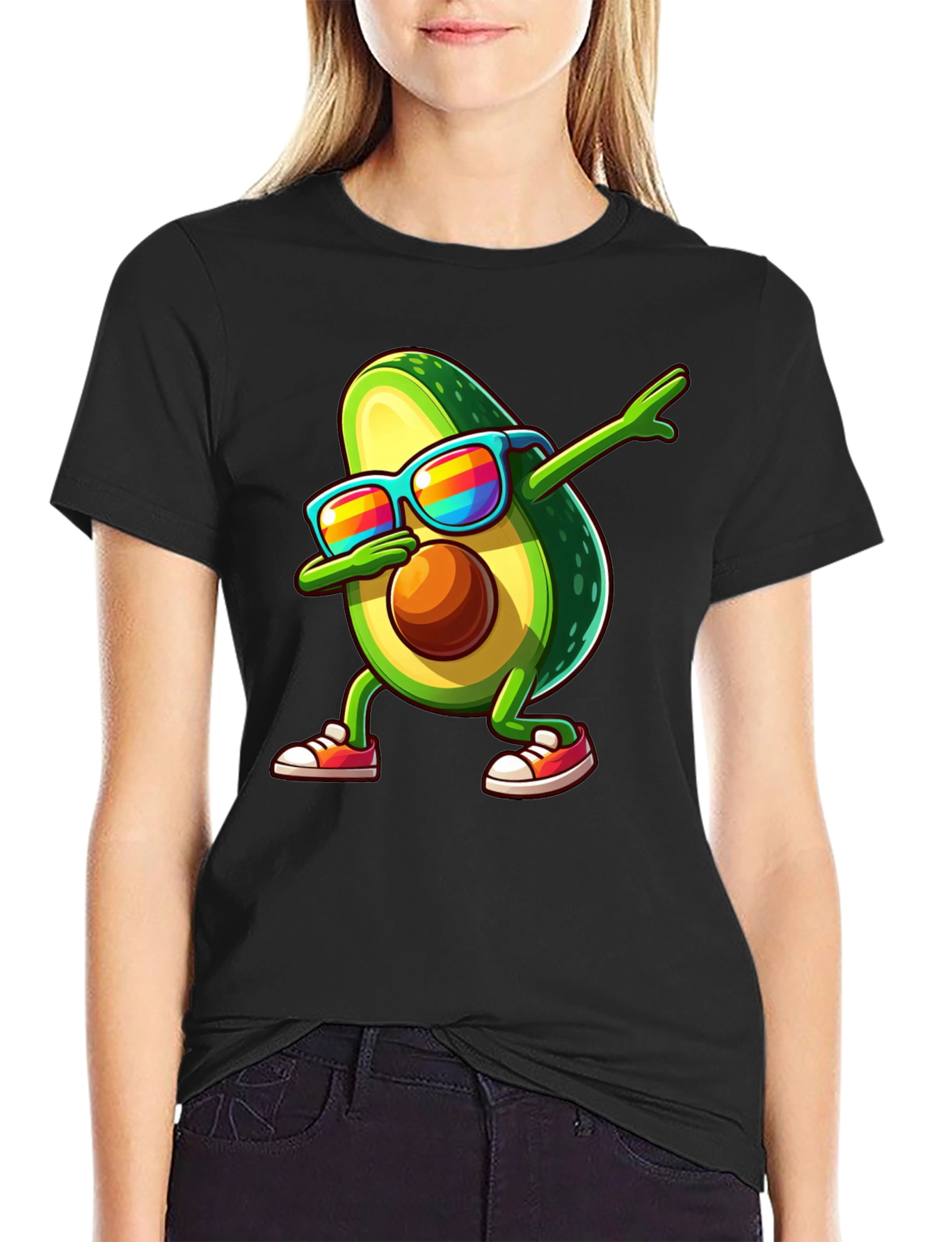 Black Dabbing Avocado T-Shirt view 2