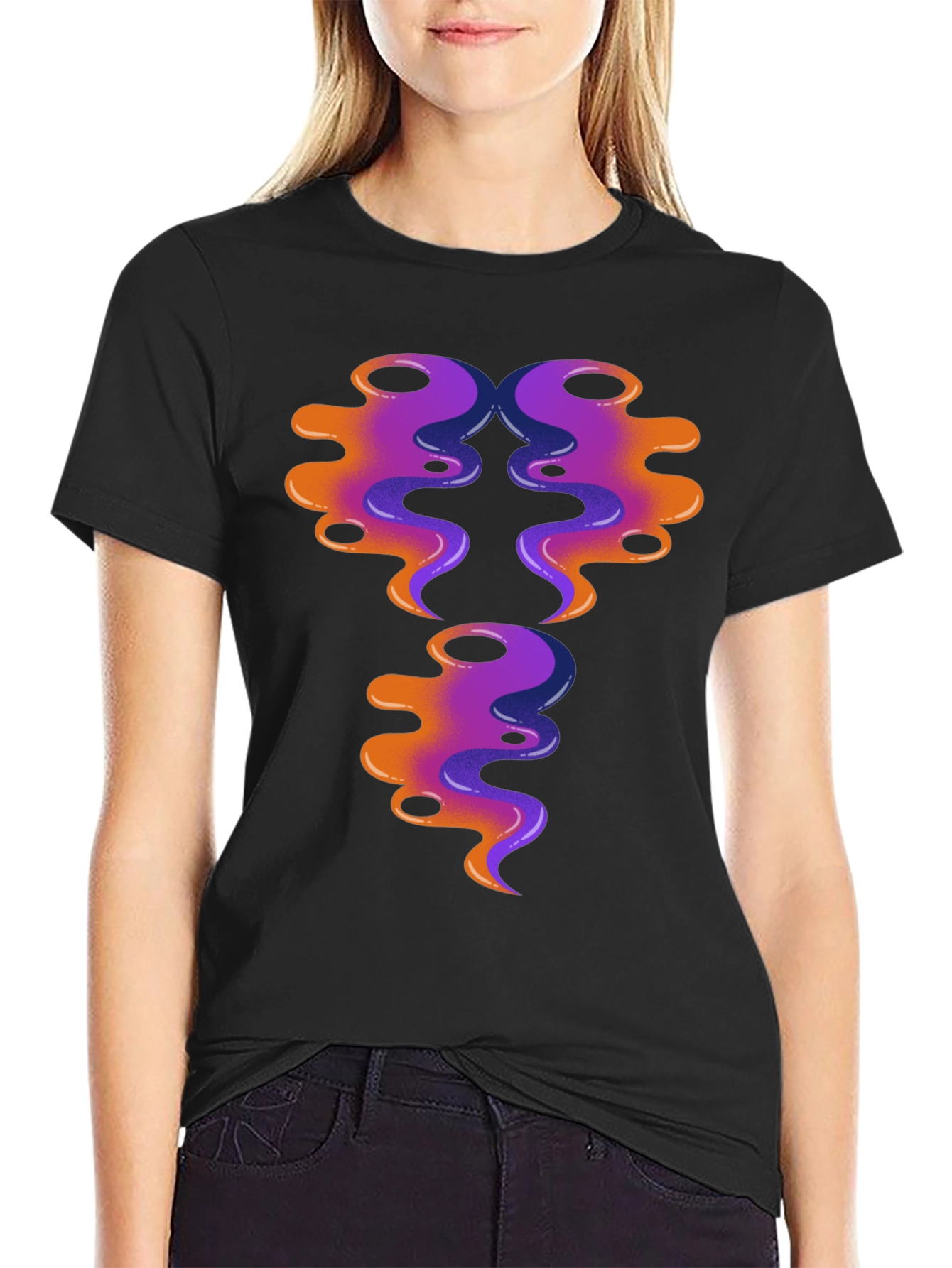 Black Abstract Swirl Design Graphic Tee - Black Cotton view 2
