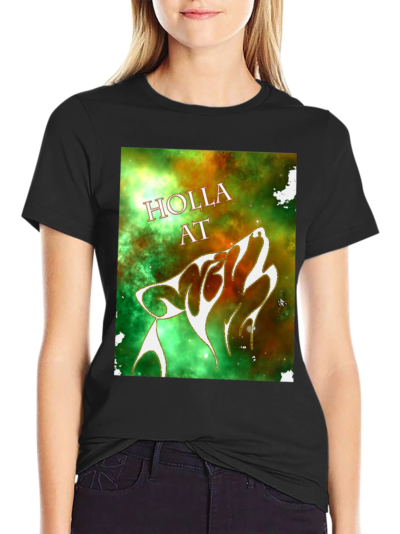 Black Holla At Wolf Graphic T-Shirt - Black view 2