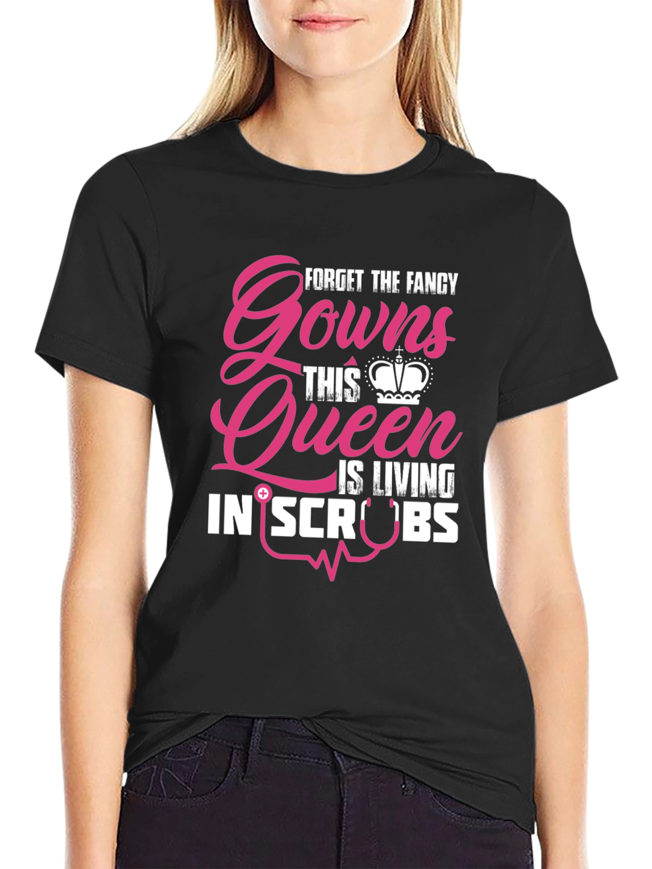 Black Queen Living in Scrubs Graphic T-Shirt view 2
