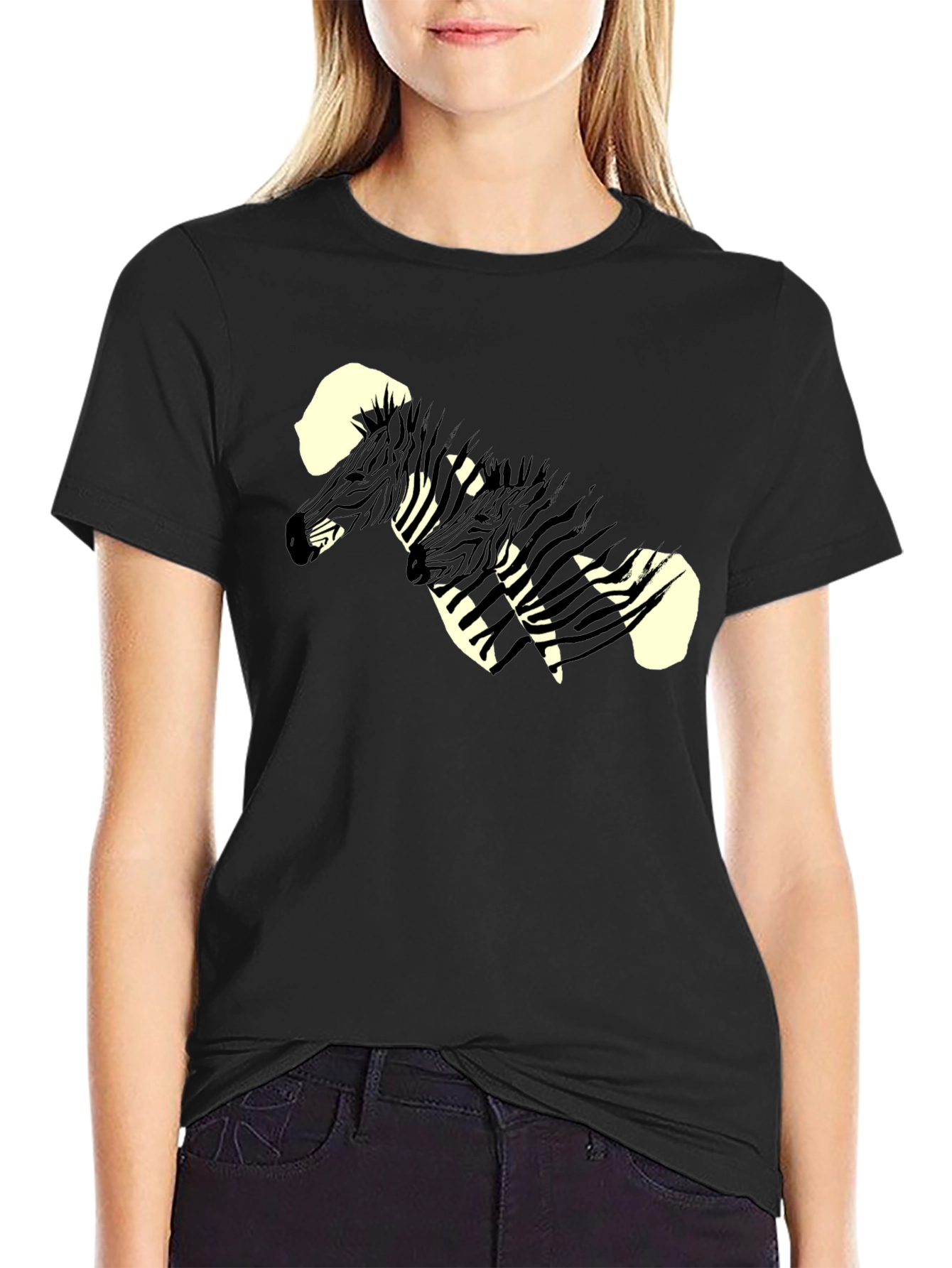 Black Zebra Graphic Print Black Tee view 2