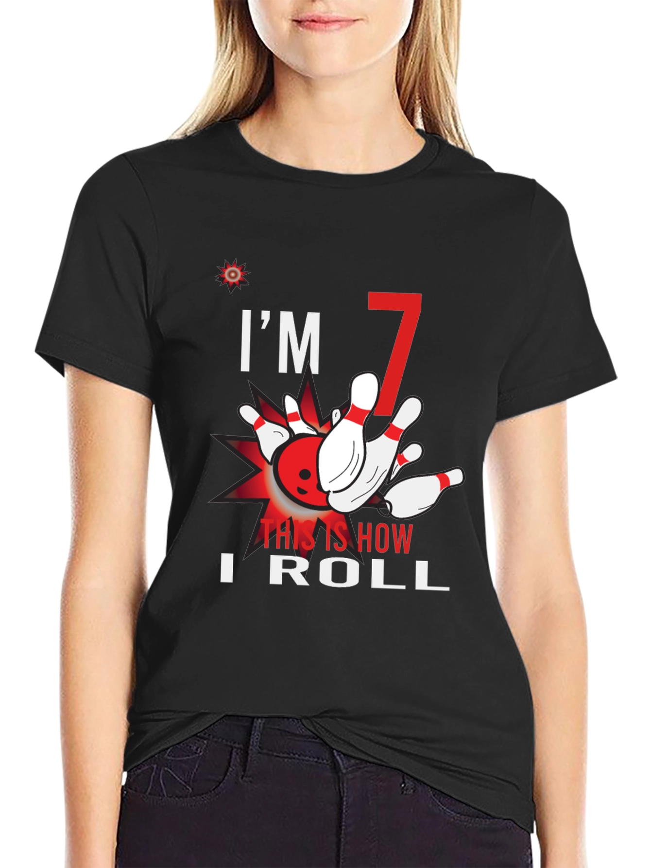 Black I'm 7 This Is How I Roll Bowling T-Shirt view 2