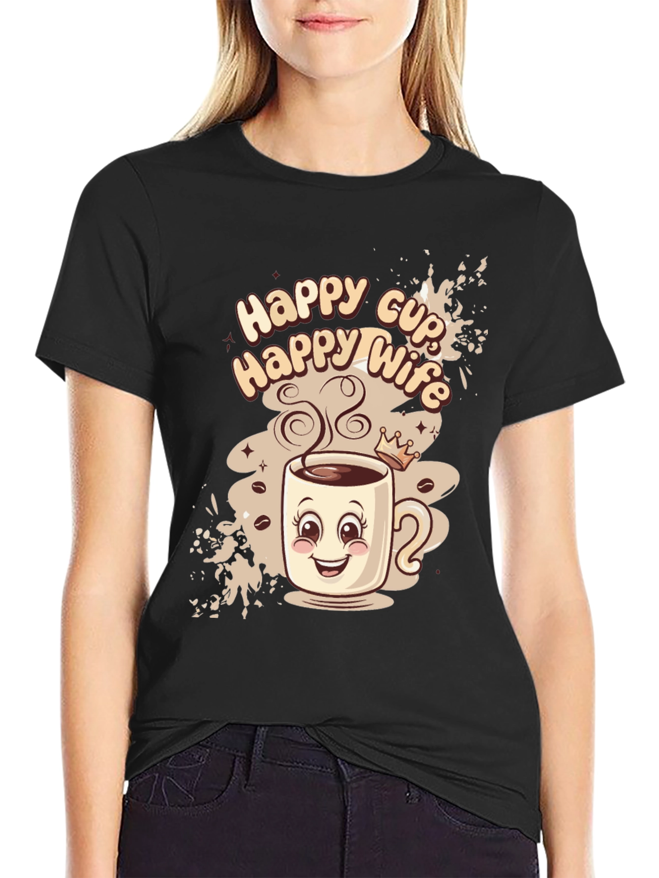 Black Happy Cup Happy Wife Black Graphic Tee view 2