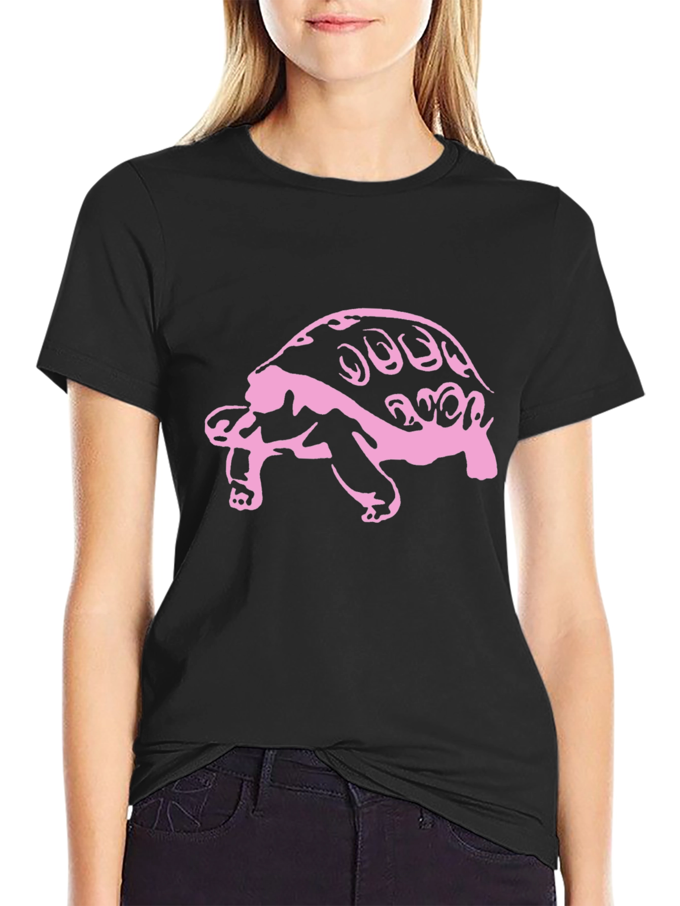 Black Pink Turtle Graphic Black Tee view 2