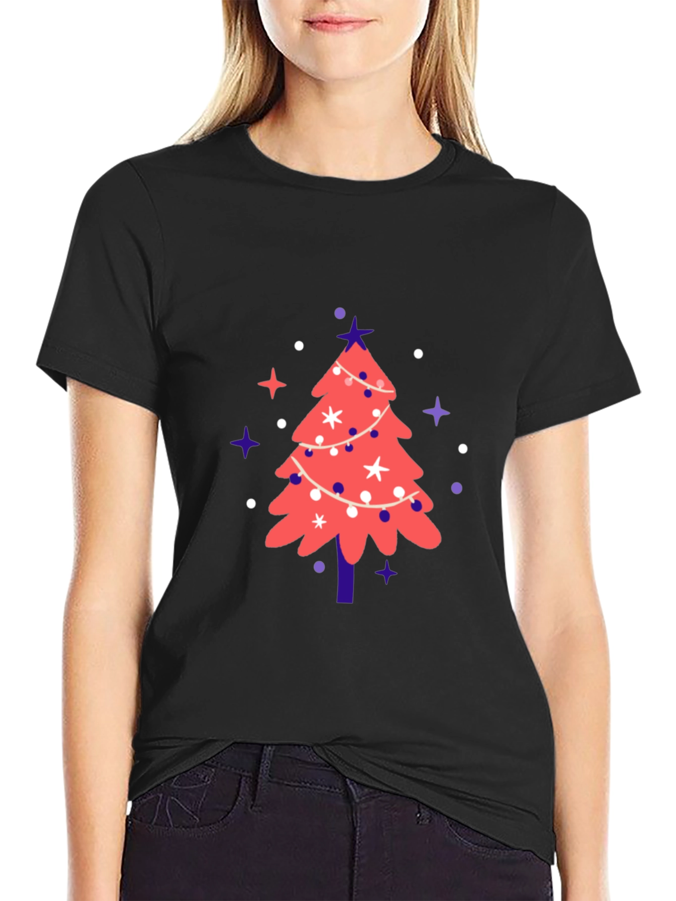 Black Festive Christmas Tree Graphic Tee view 2