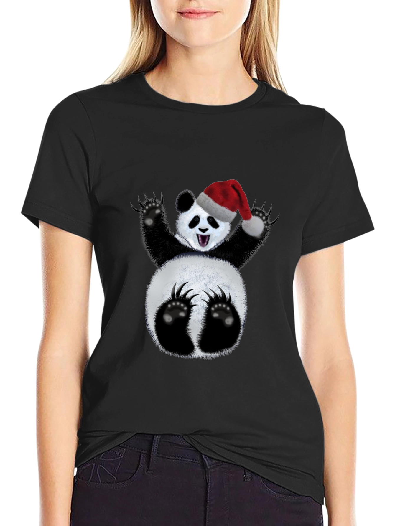 Black Festive Panda T-Shirt - Holiday Cheer view 2