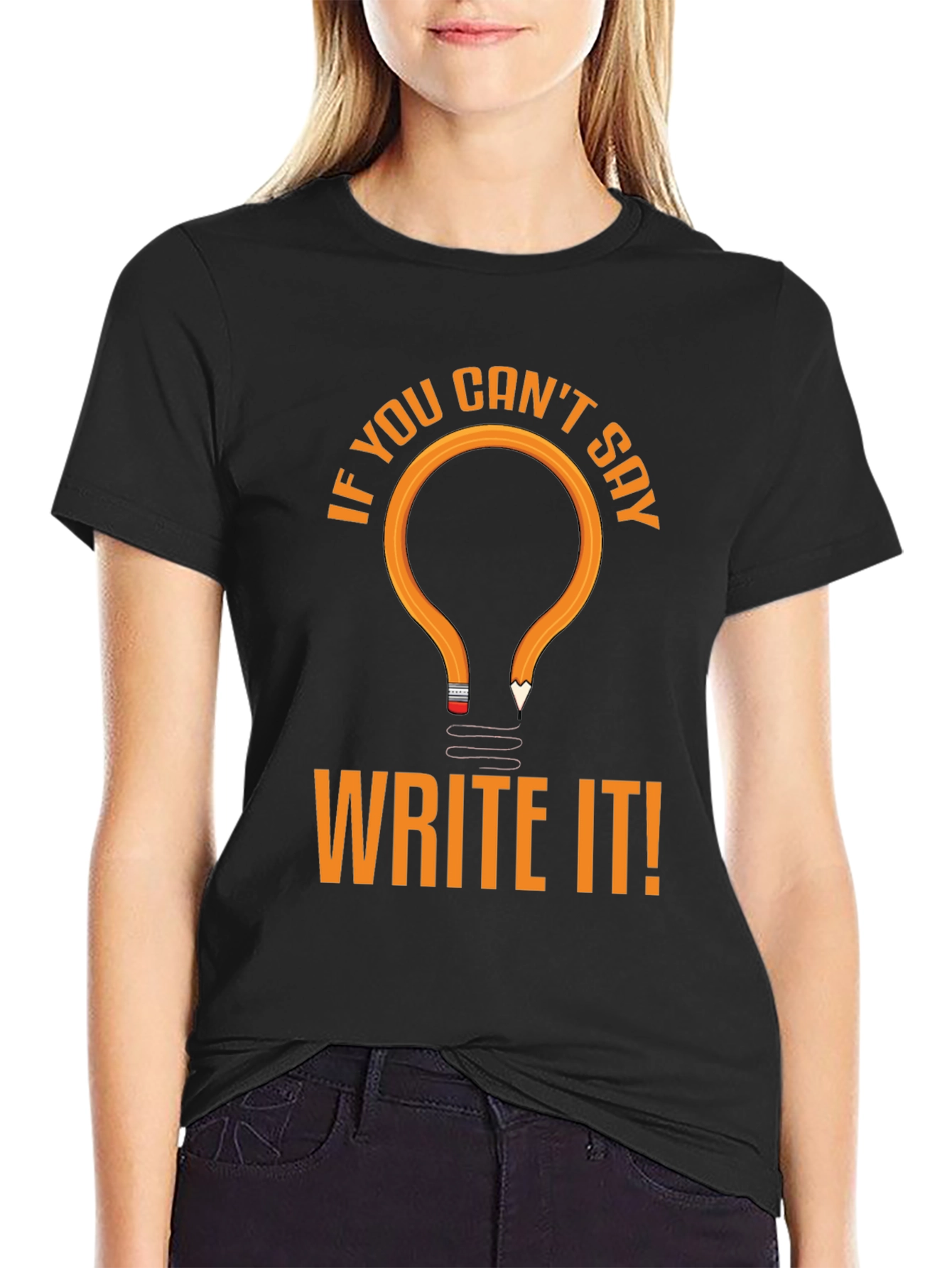 Black Write It! Novelty Graphic Tee - Black Cotton T-Shirt view 2