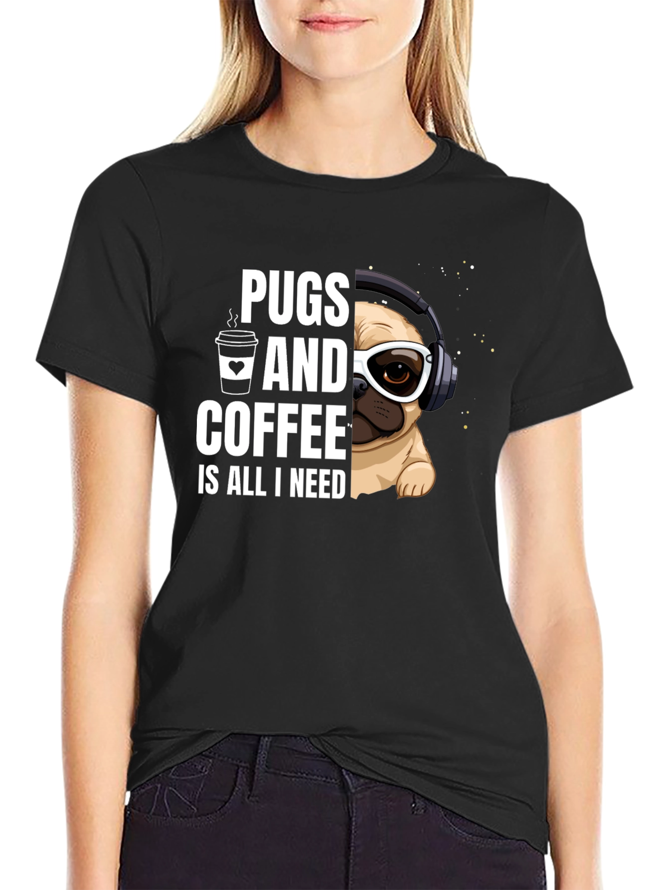Black Pugs & Coffee Graphic Tee view 2