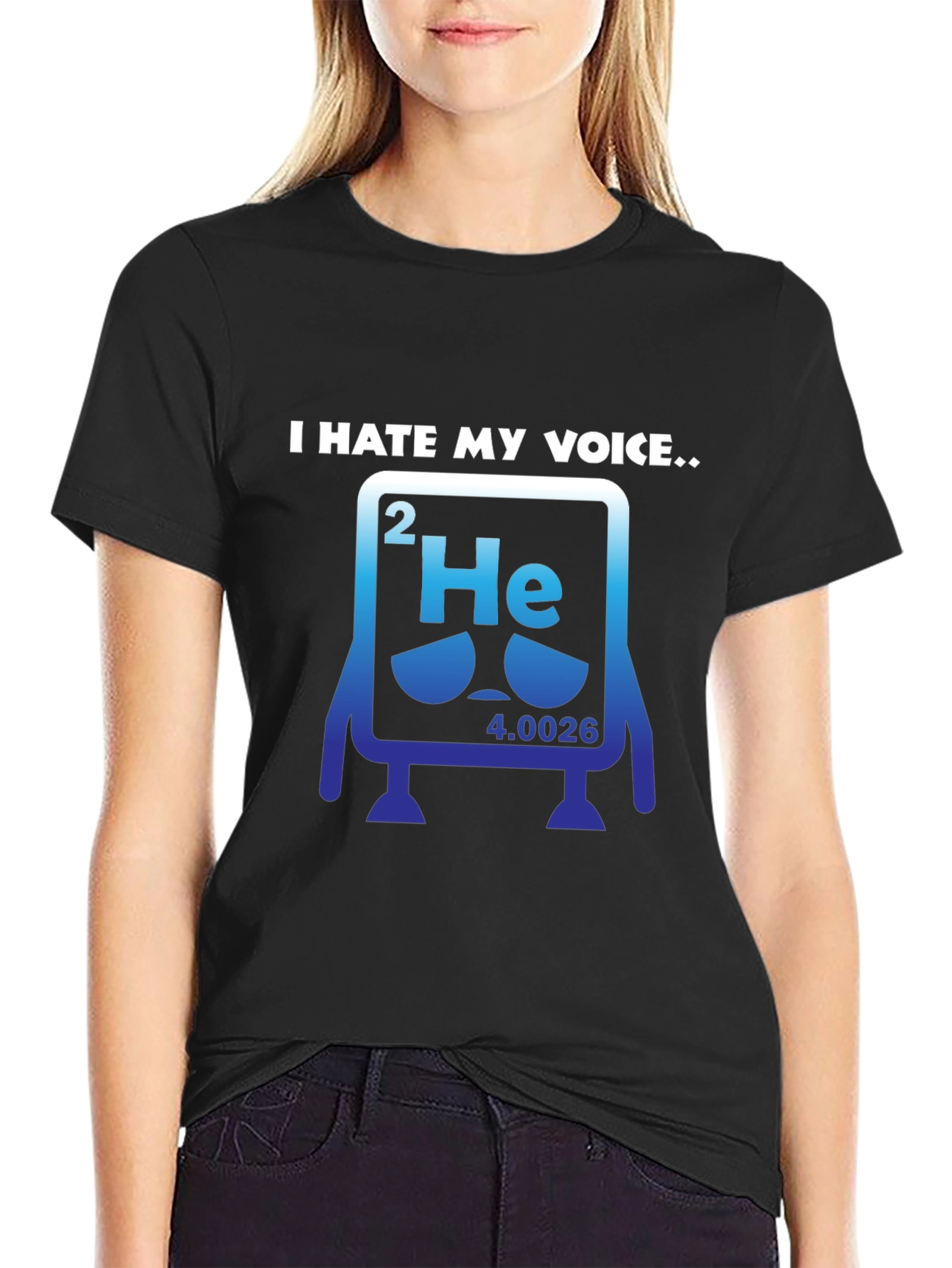 Black I Hate My Voice Helium Periodic Table Funny T-Shirt view 2