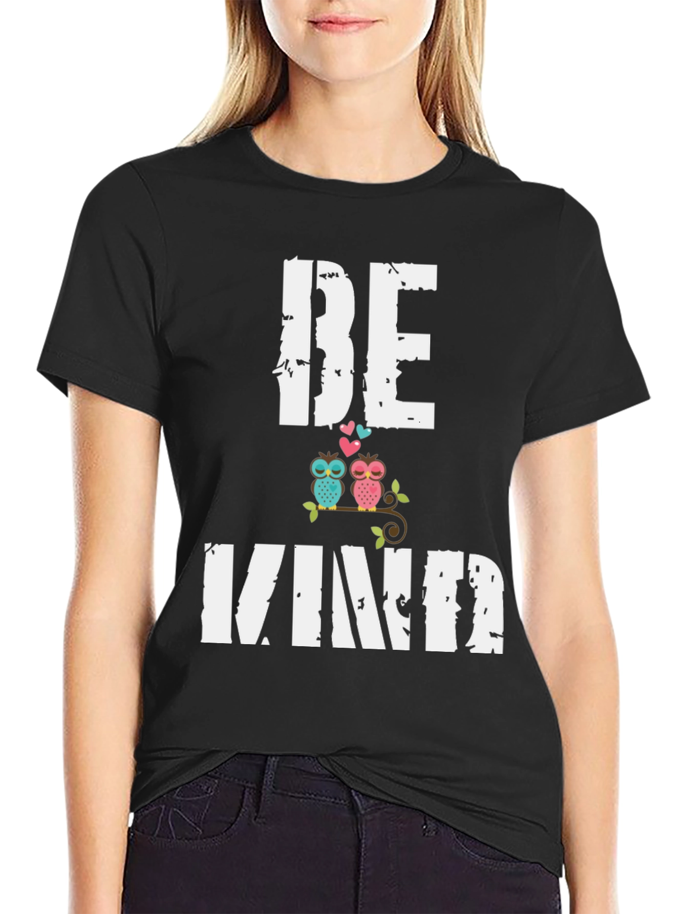 Black Be Kind Owls Graphic Tee - Unisex Soft Cotton Shirt view 2